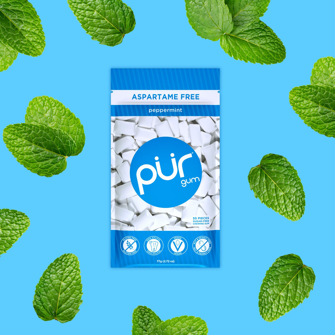 PUR - Natural Peppermint Sugar-Free Chewing Gum with Xylitol (55 Pieces, Pack of 3)