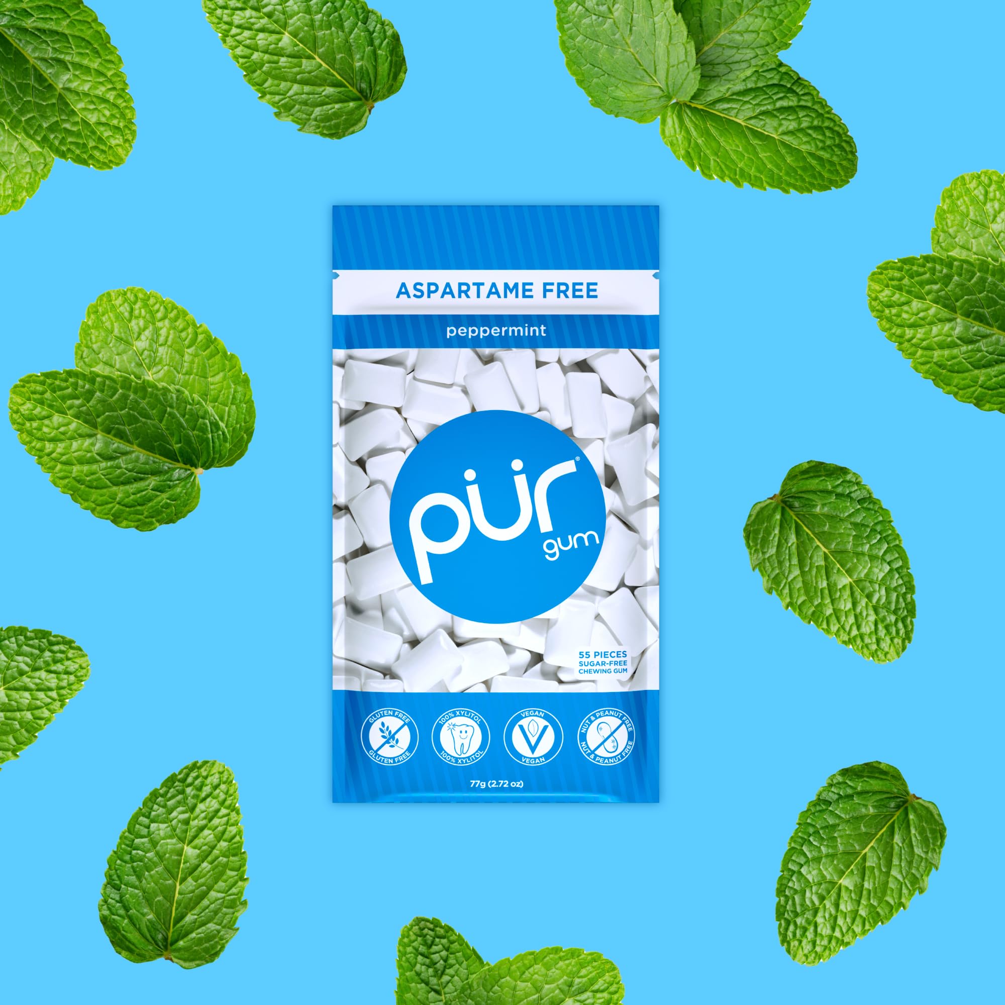 PUR - Peppermint Sugar-Free Chewing Gum (55 Pieces, Pack of 6) 6