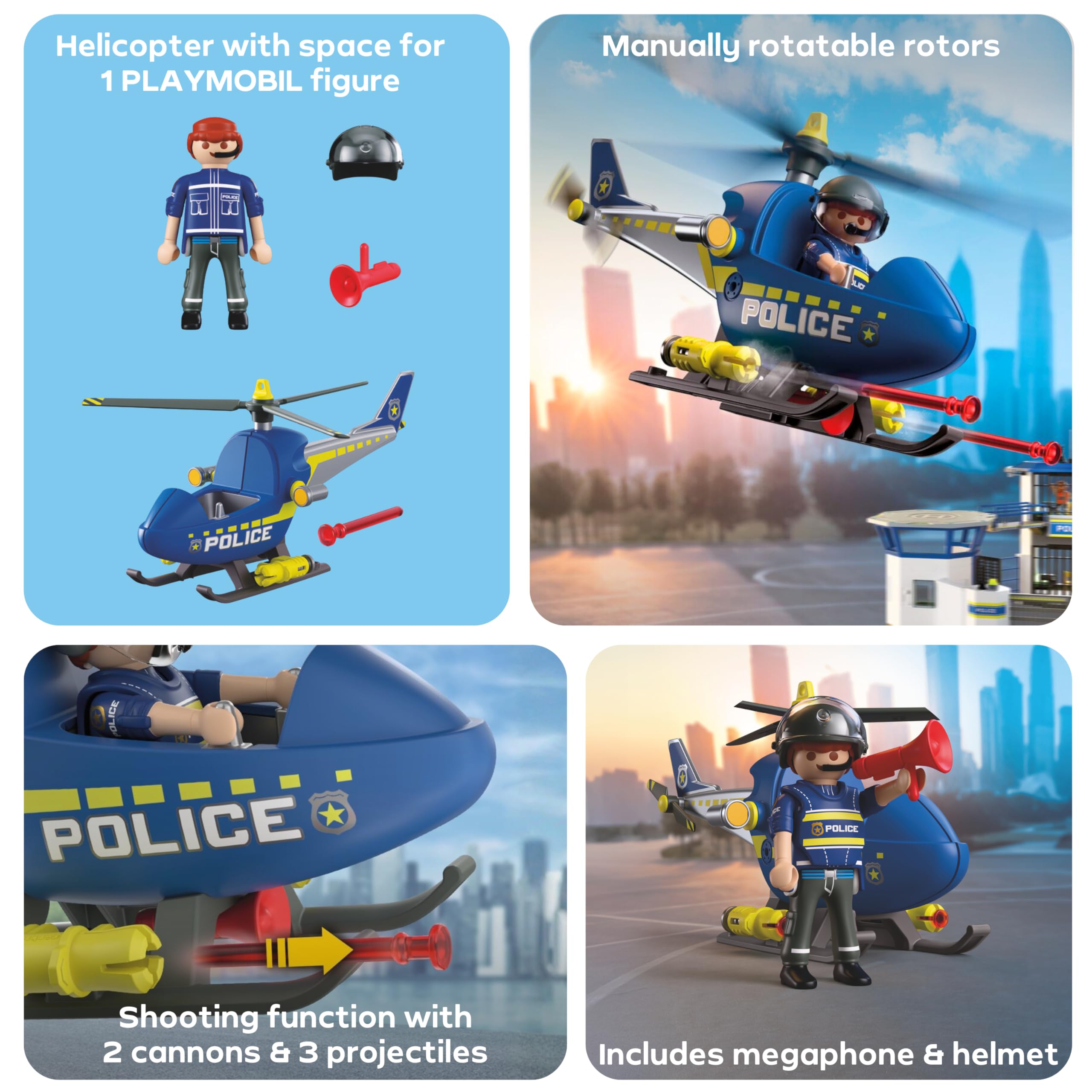 Playmobil City Action Police Helicopter - Rotating Rotors | Ages 4+ | Blue 4