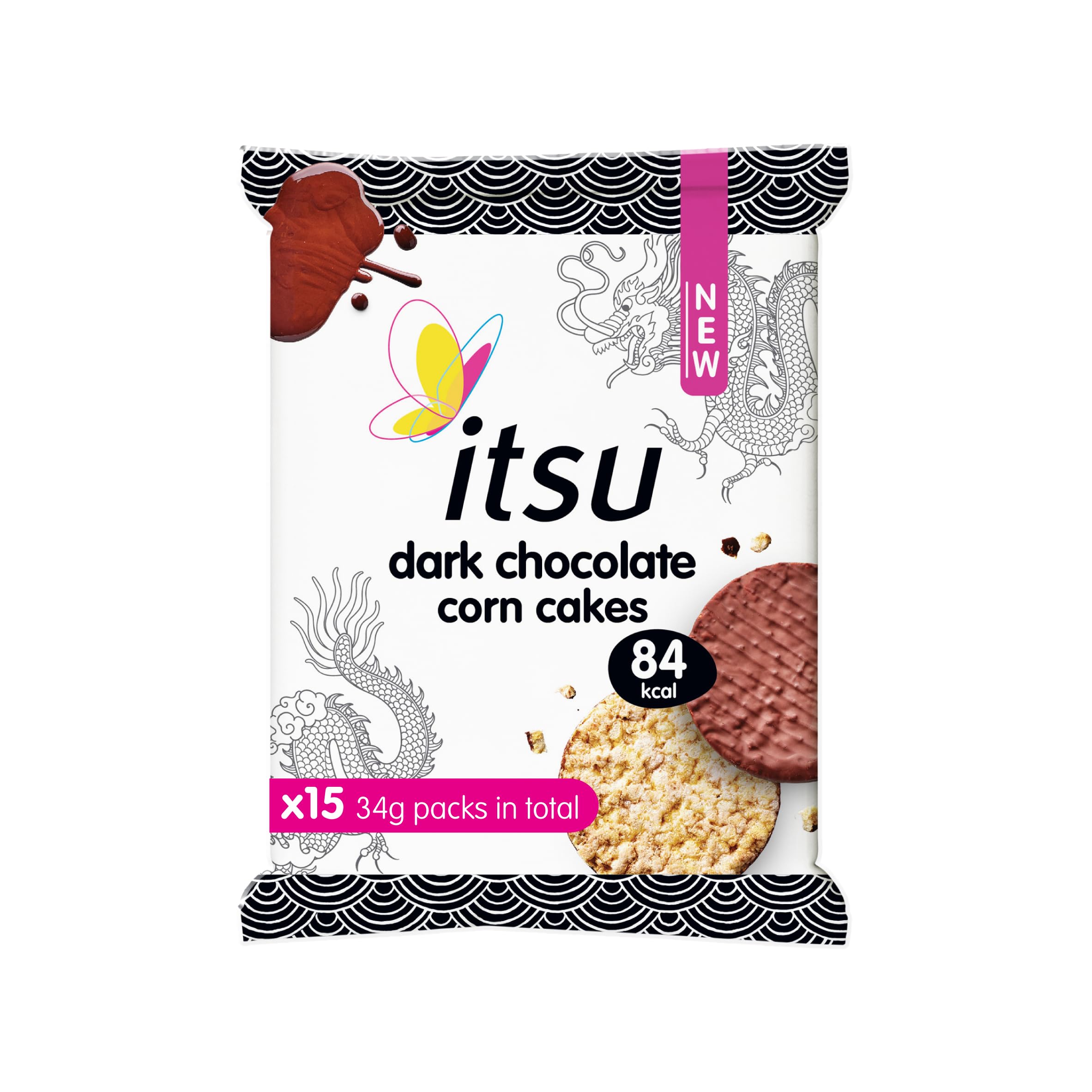 Itsu Dark Chocolate Corn Cakes 34g | Gluten Free | Healthy Snack | Pack of 15 1