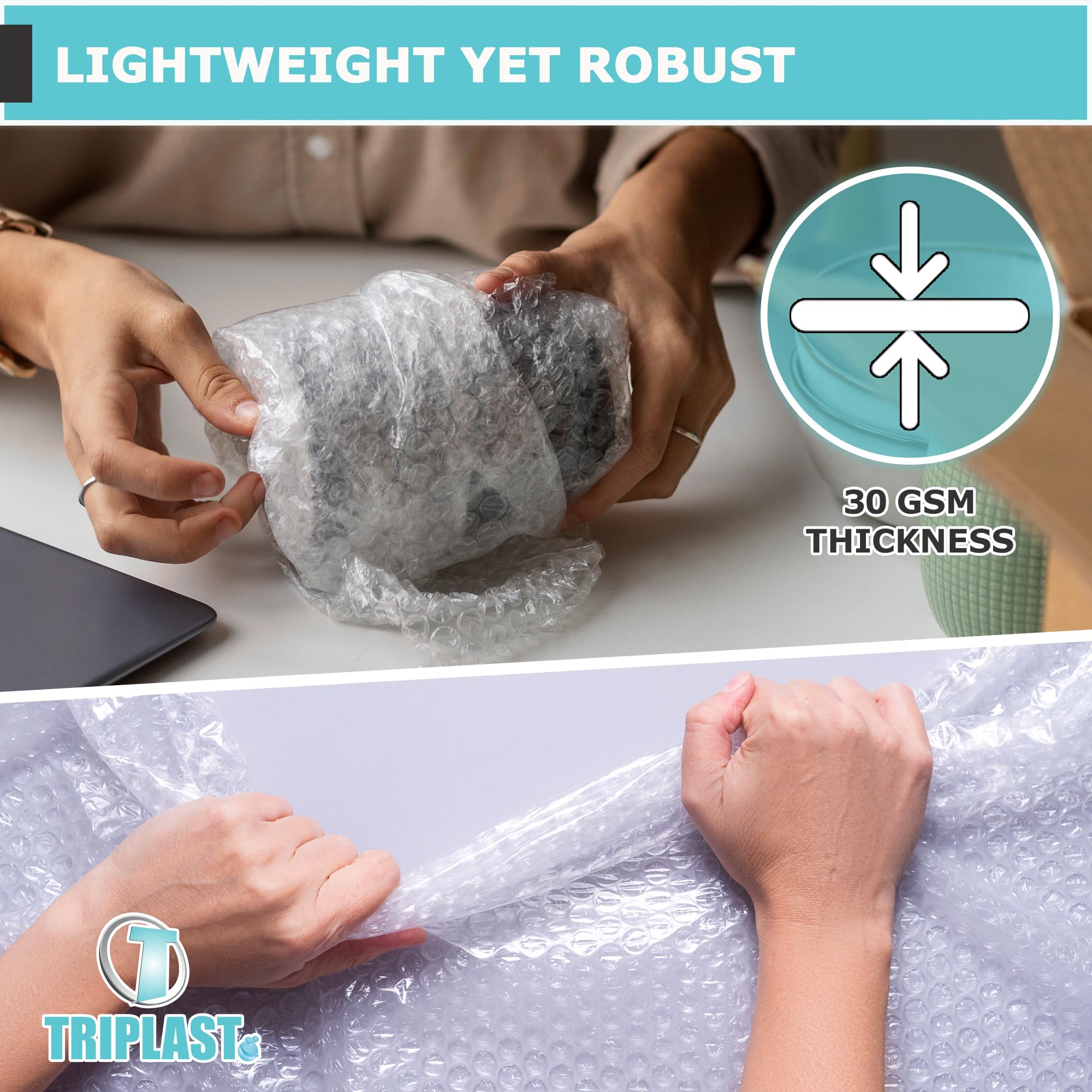 Triplast Bubble Wrap Roll - 500mm x 60m | 30gsm Thickness | Small Bubble (10mm) 4