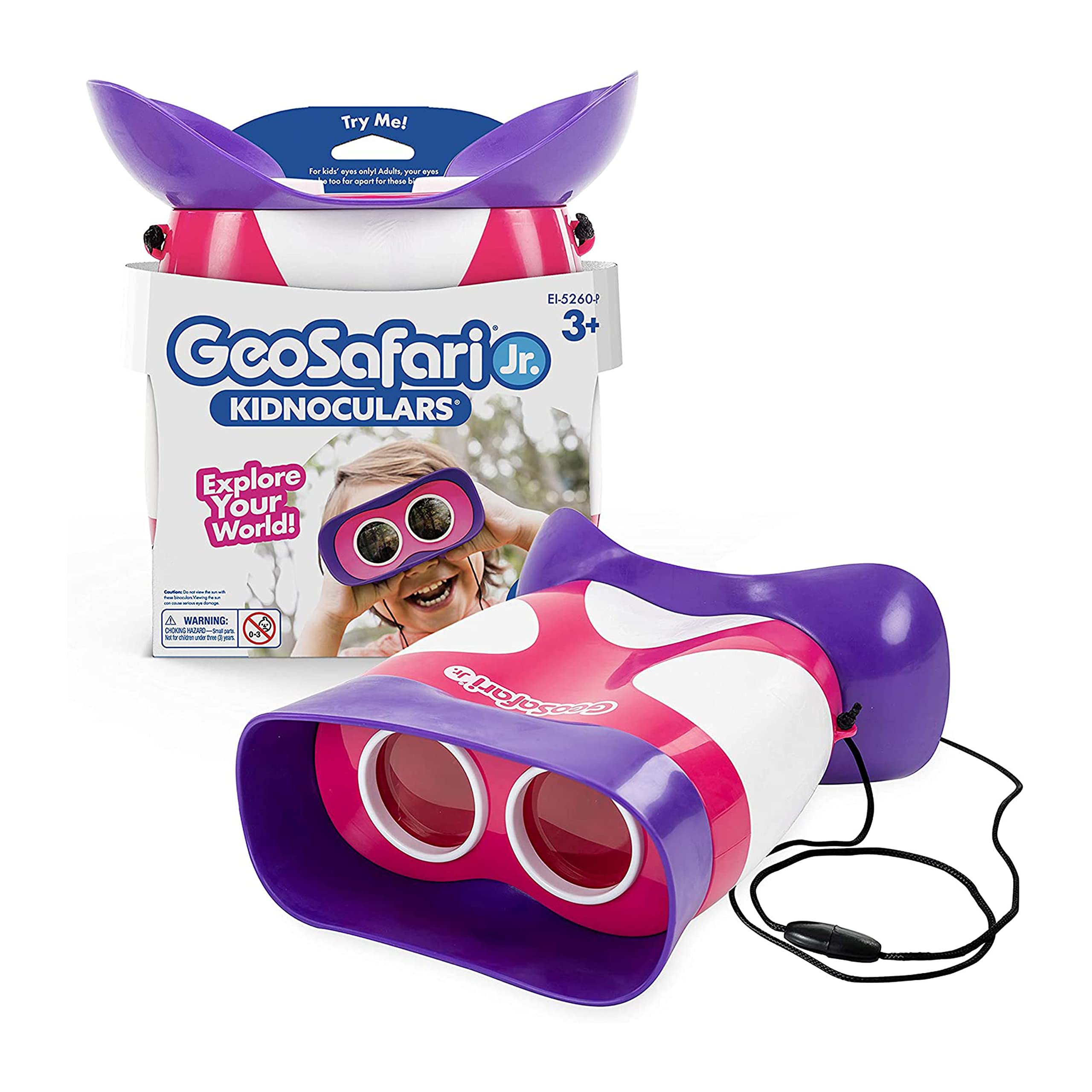 Learning Resources GeoSafari Jr. Kidnoculars Pink - 2x Magnification Binoculars for Kids Ages 3+ 1