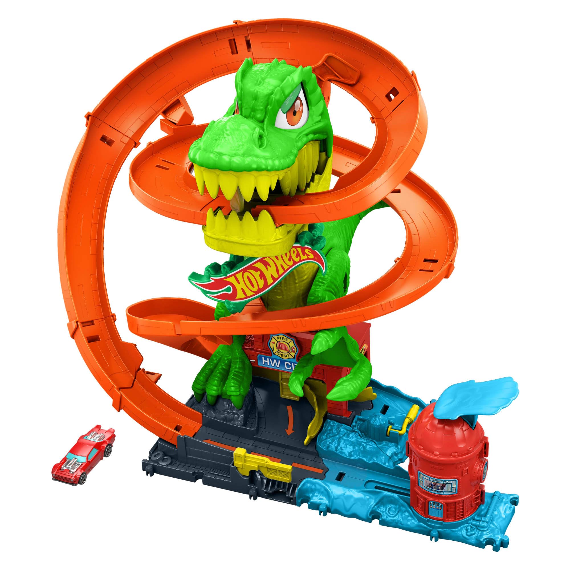 Hot Wheels City T-Rex Blaze Battle Playset with 1:64 Scale Die-Cast Fire Engine | Ages 4+ 4
