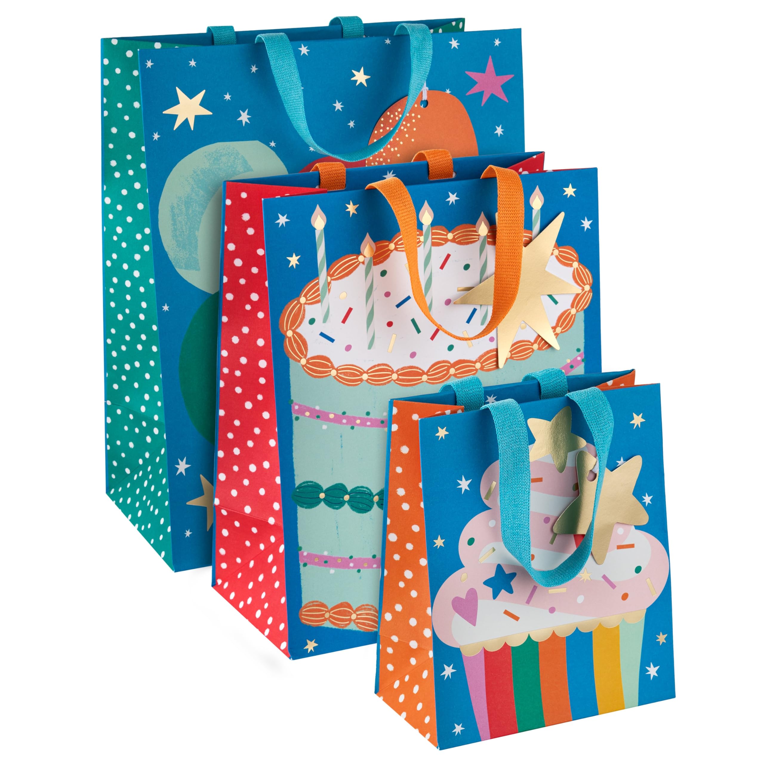 Hallmark Gift Bag Bundle - Pack of 3 Assorted Sizes with Gold Foil Accents | FSC Certified