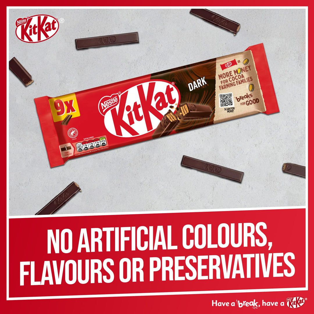 KitKat 2 Finger Dark Chocolate Biscuit Bars – 8 Pack (8 x 20.7 g) | Crisp Wafer & Smooth Dark Chocolate Snack