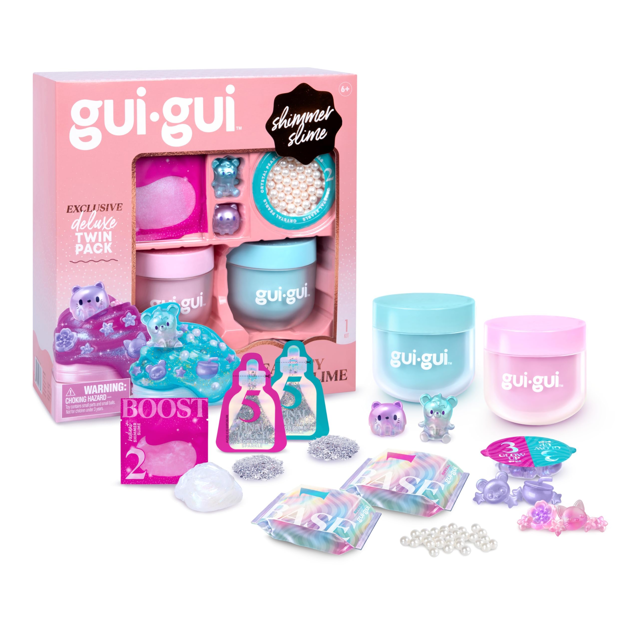 Gui Gui Shimmer Deluxe Duo Pack - 2 Iridescent Slimes with Pearl Beads & Glow-Up Sachets 1