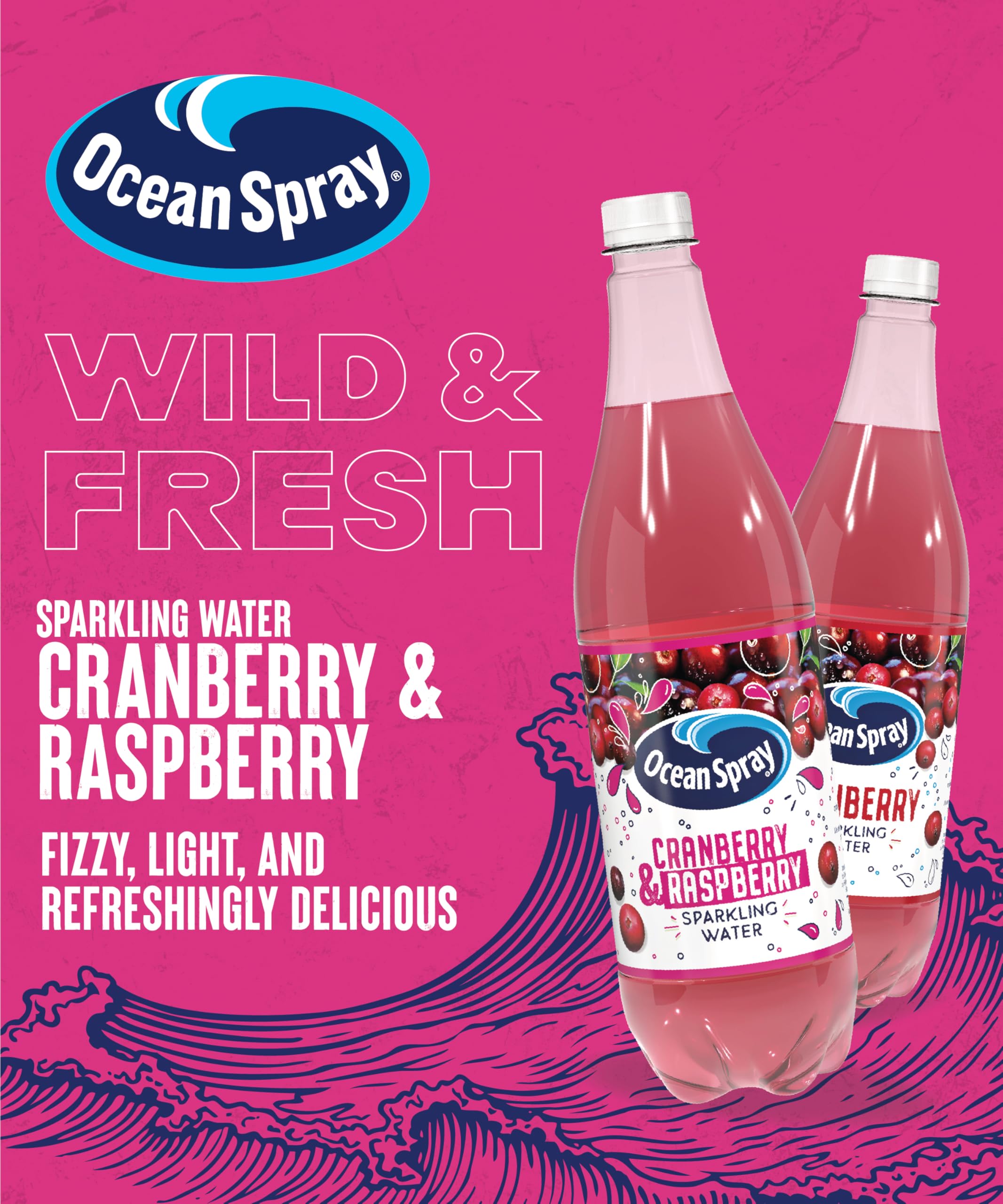 Ocean Spray Pink Cranberry & Raspberry Sparkling Water - 1L | Low Calorie | No Added Sugar 2