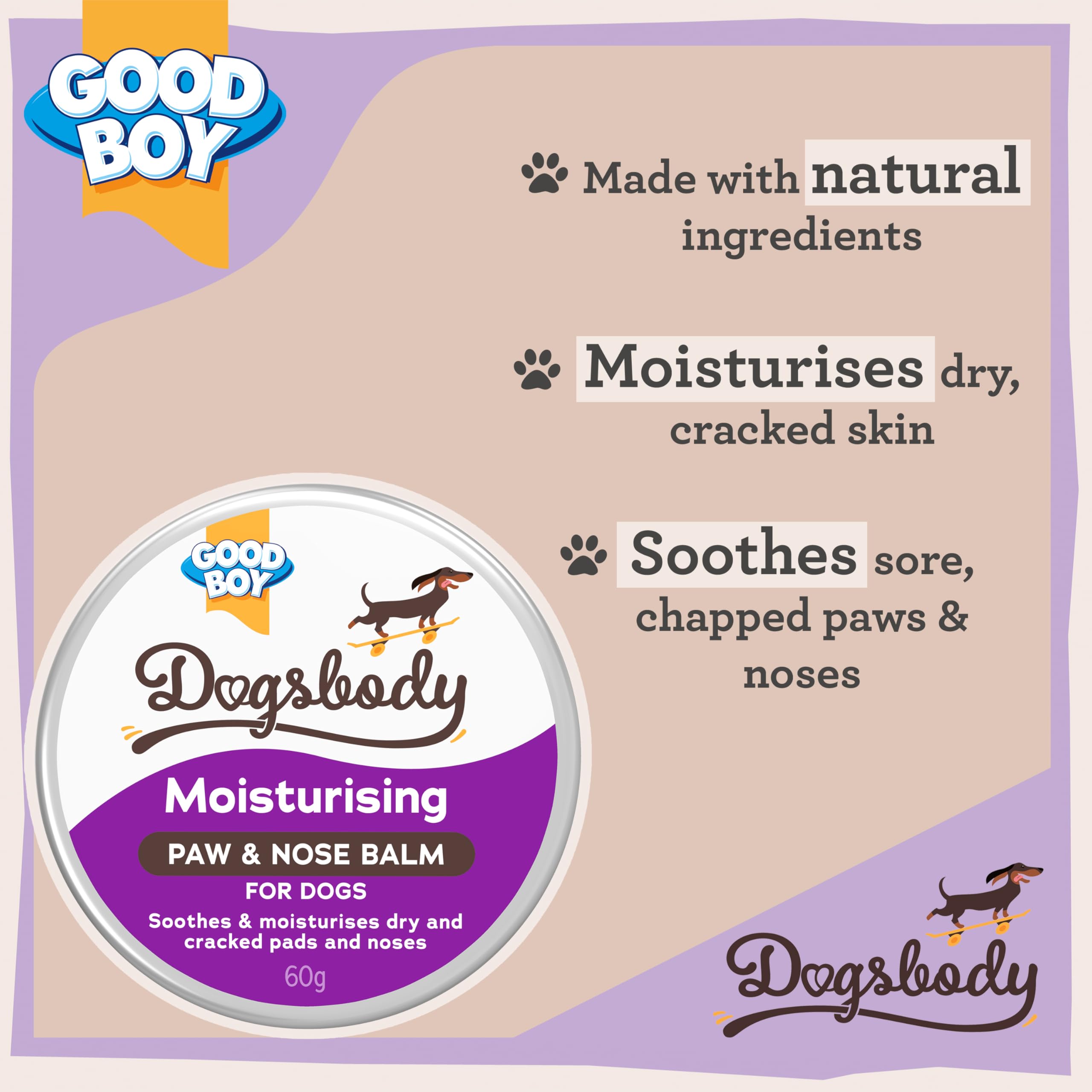 Good Boy Paw & Nose Balm for Dogs - 60g Organic Moisturizer with Shea Butter Scent 3