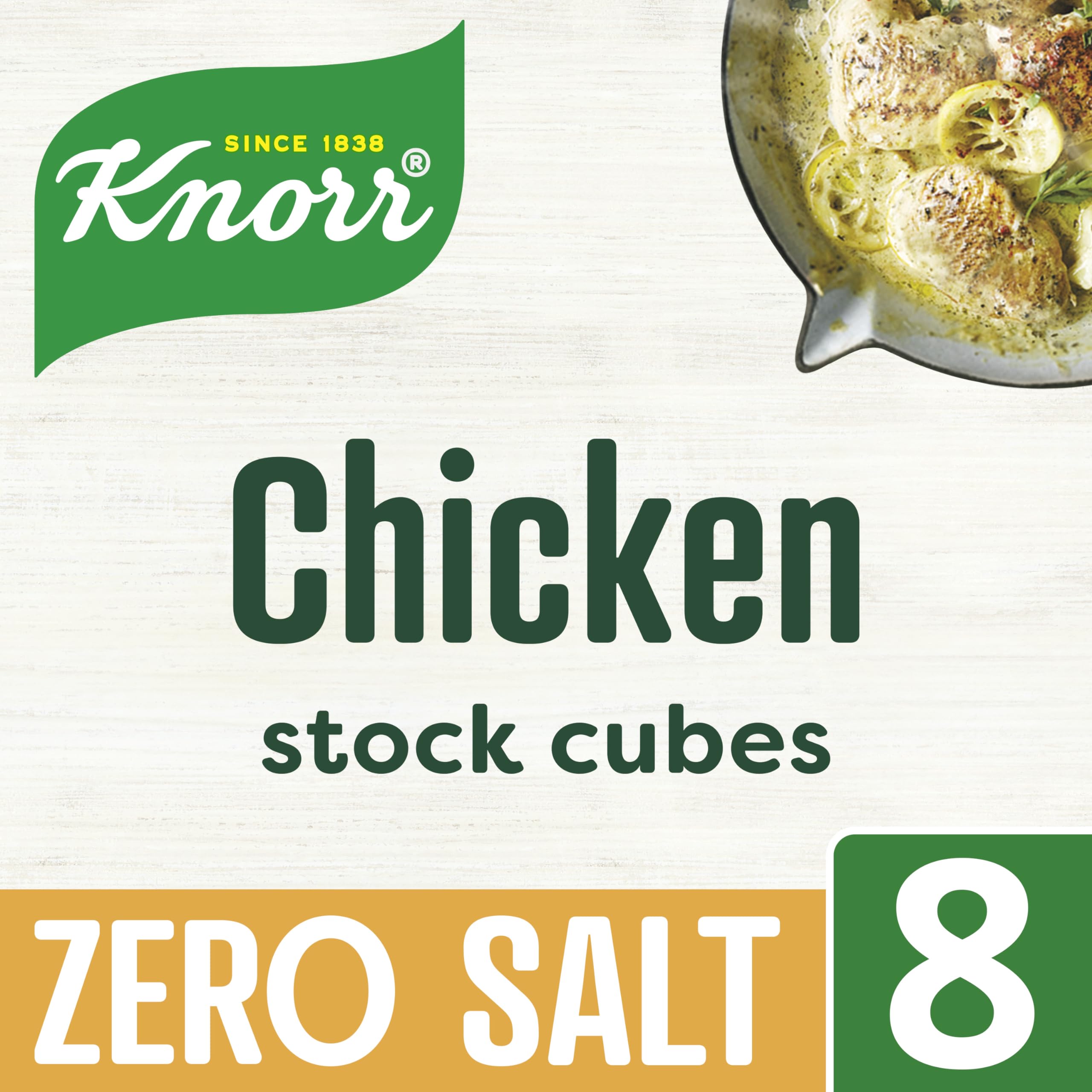 Knorr Zero Salt Chicken Stock Cubes - Pack of 8, Gluten-Free, Lactose-Free 8