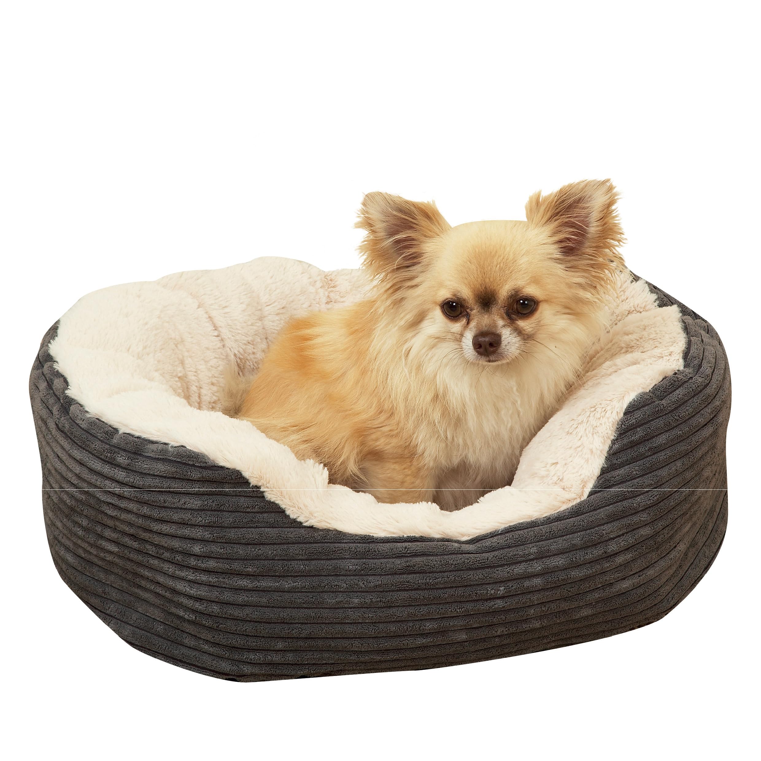 Rosewood Jumbo Cord Plush Dog Bed - Small, 51x45cm, Washable Oval Pet Bed 1