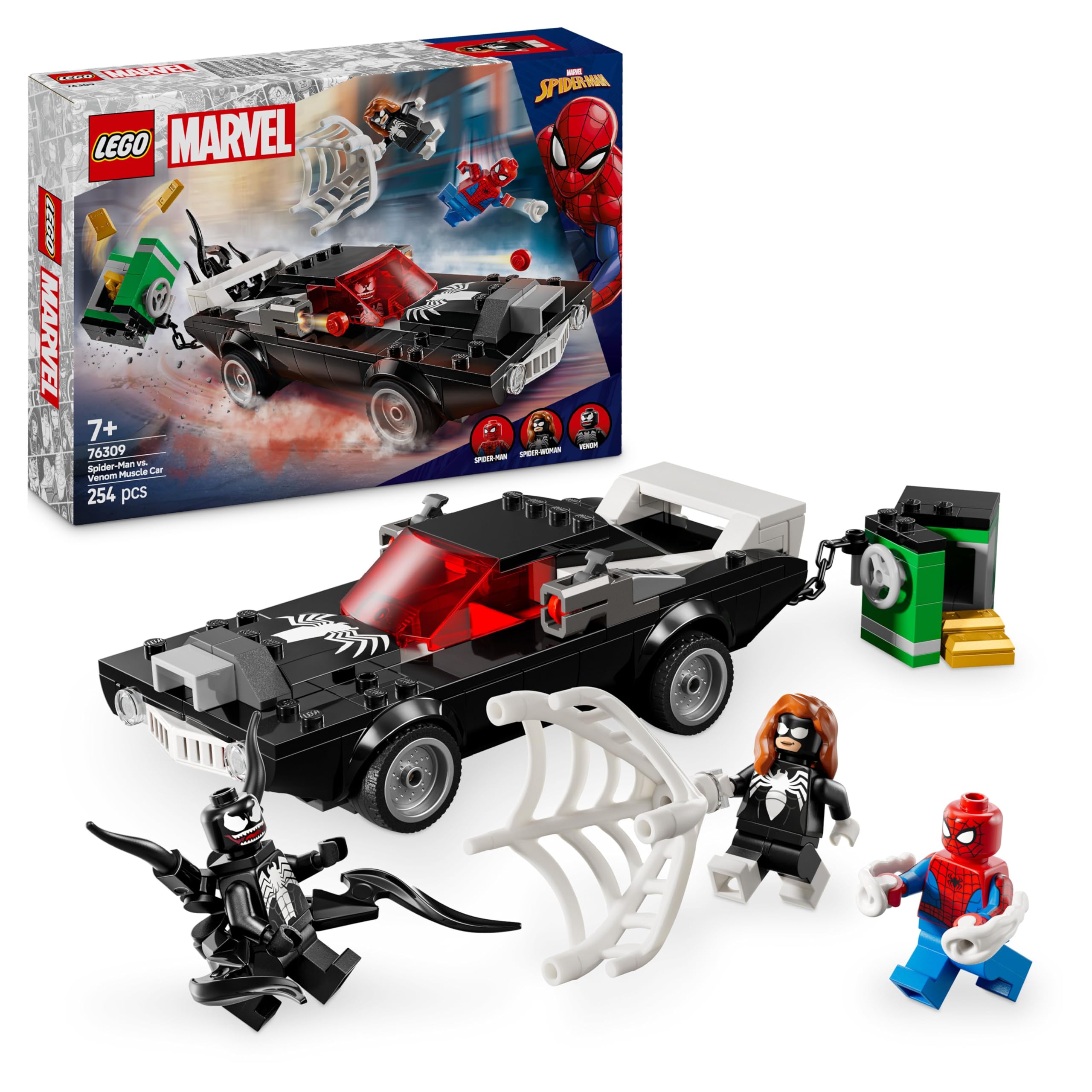 LEGO Marvel Spider-Man vs. Venom Muscle Car - Building Toy with 3 Super Heroes, 254 Pieces, Age 7+ 1