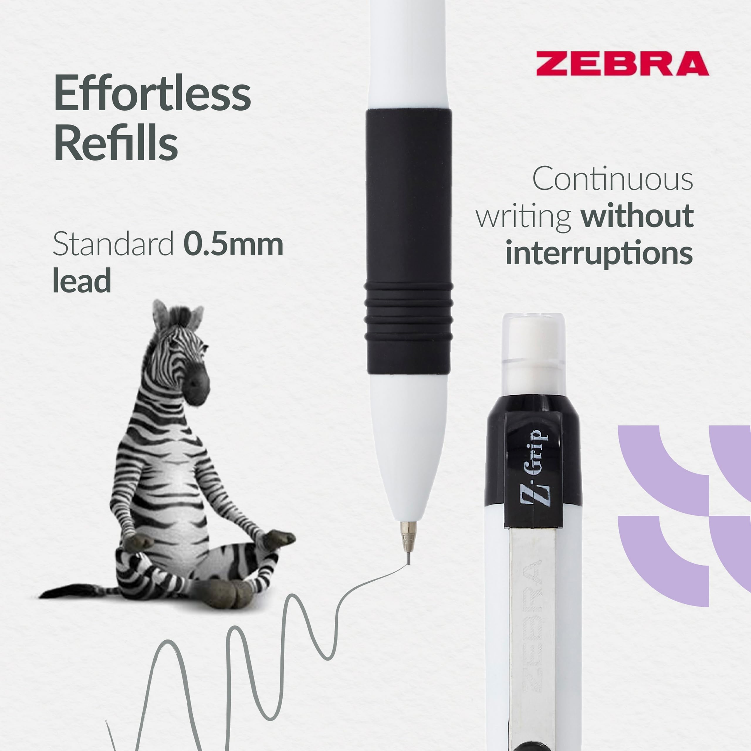 Zebra Pen Z-Grip Mechanical Pencil - 0.5mm Fine Tip, Retractable, White Barrel | 3 Pack 5
