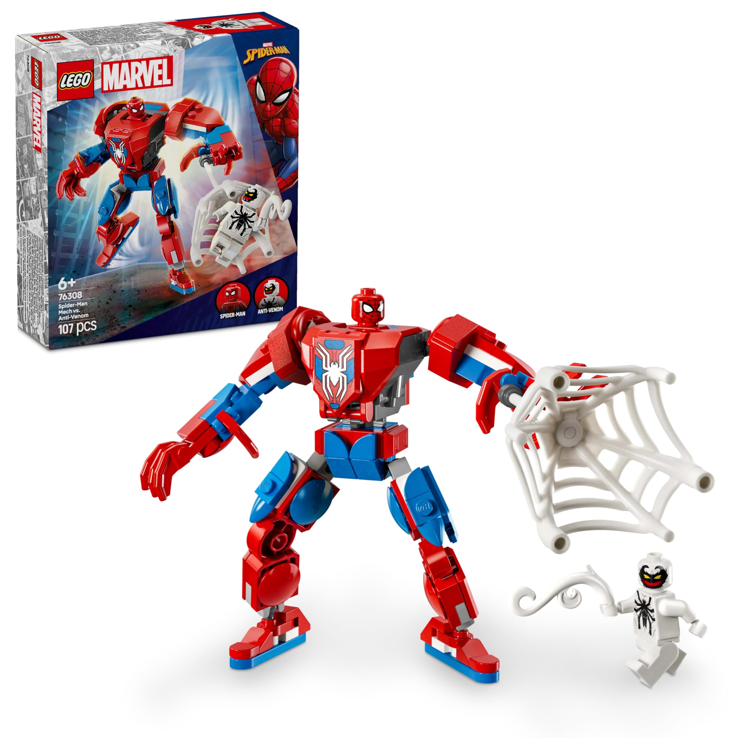 LEGO Marvel Spider-Man Mech vs. Anti-Venom – Superhelden-Spielset zum Zusammenbauen für Kinder ab 6 Jahren