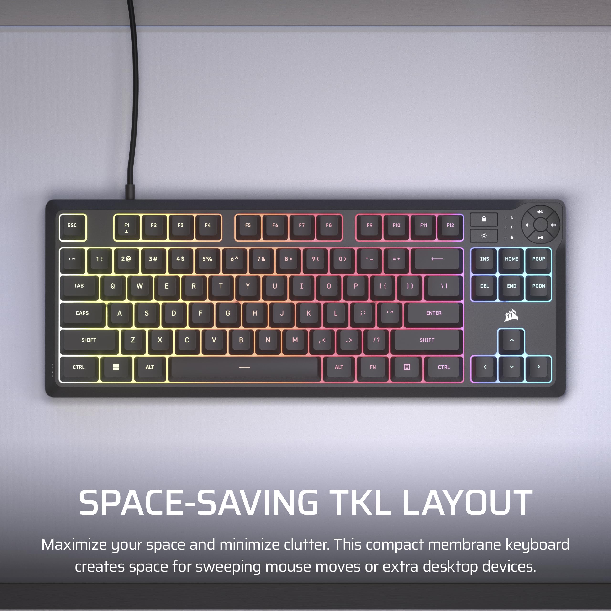 Corsair K55 CORE TKL RGB Gaming Keyboard - Tenkeyless, 8-Zone RGB, Spill Resistant 3