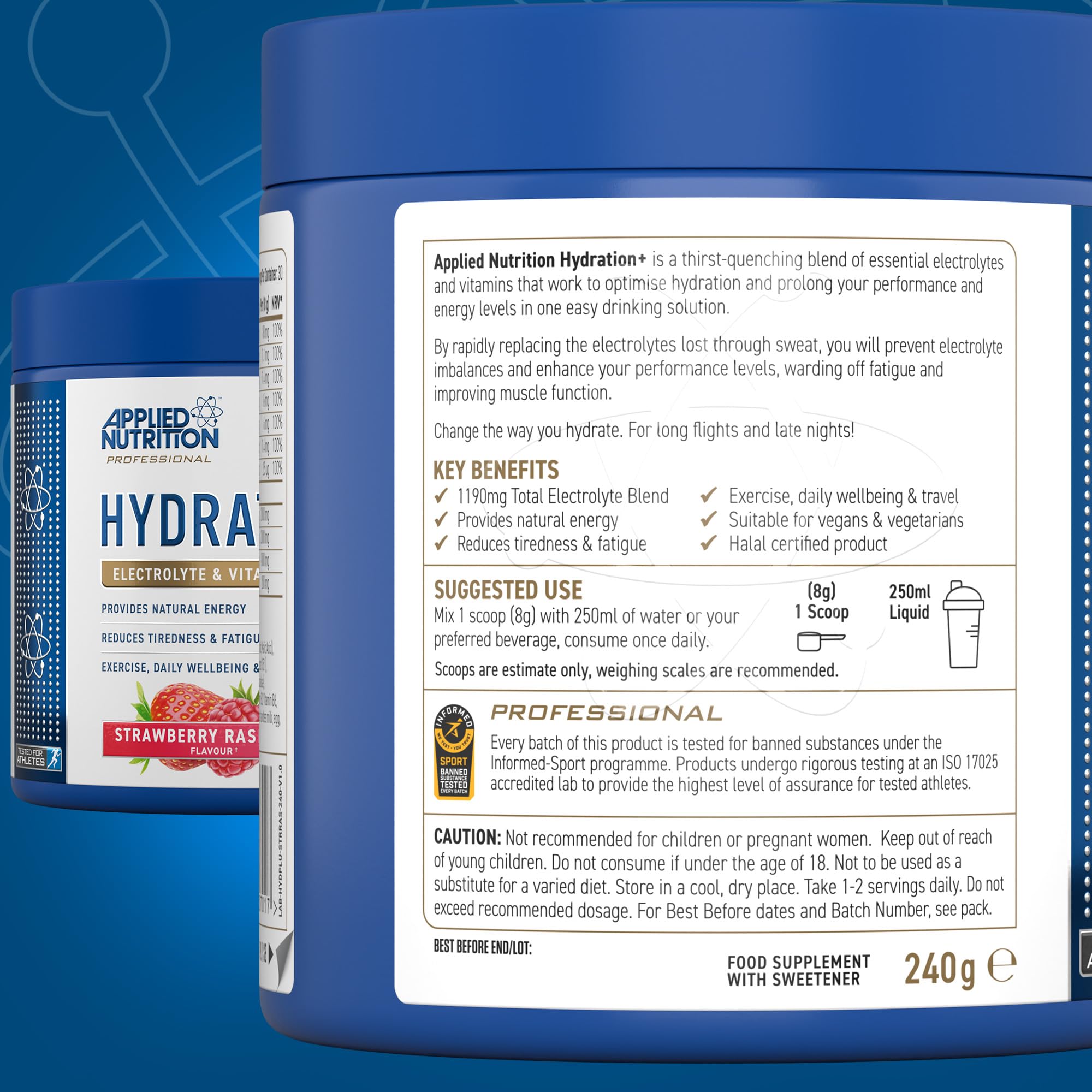 Applied Nutrition Hydration+ Electrolytes & Vitamin Powder Sugar-Free | 240g Tub | Vegan, Halal 7