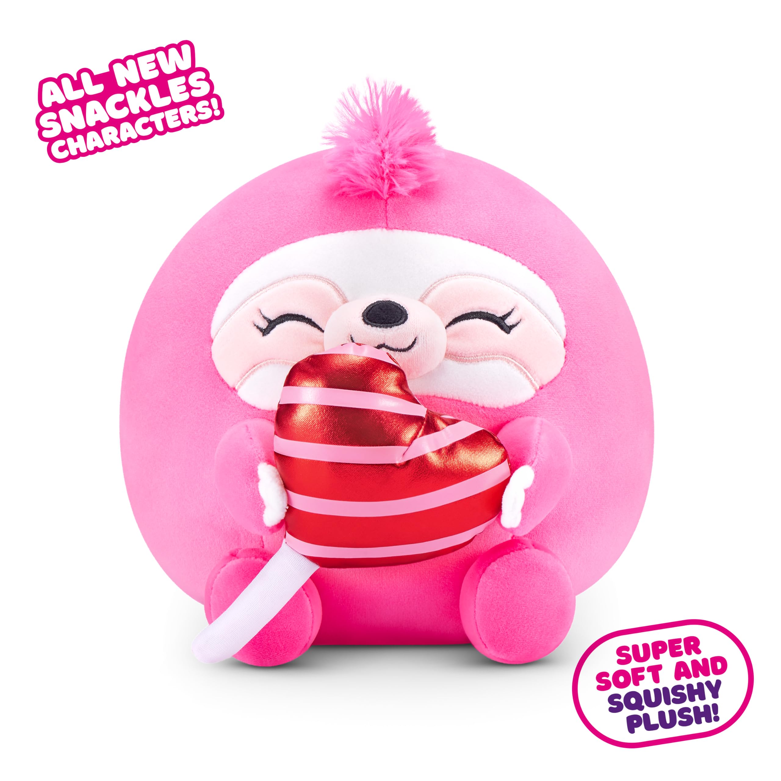 Snackles Valentines Sloth - 20 cm ZURU Cuddly Squishy Plush with Licensed Snack 4