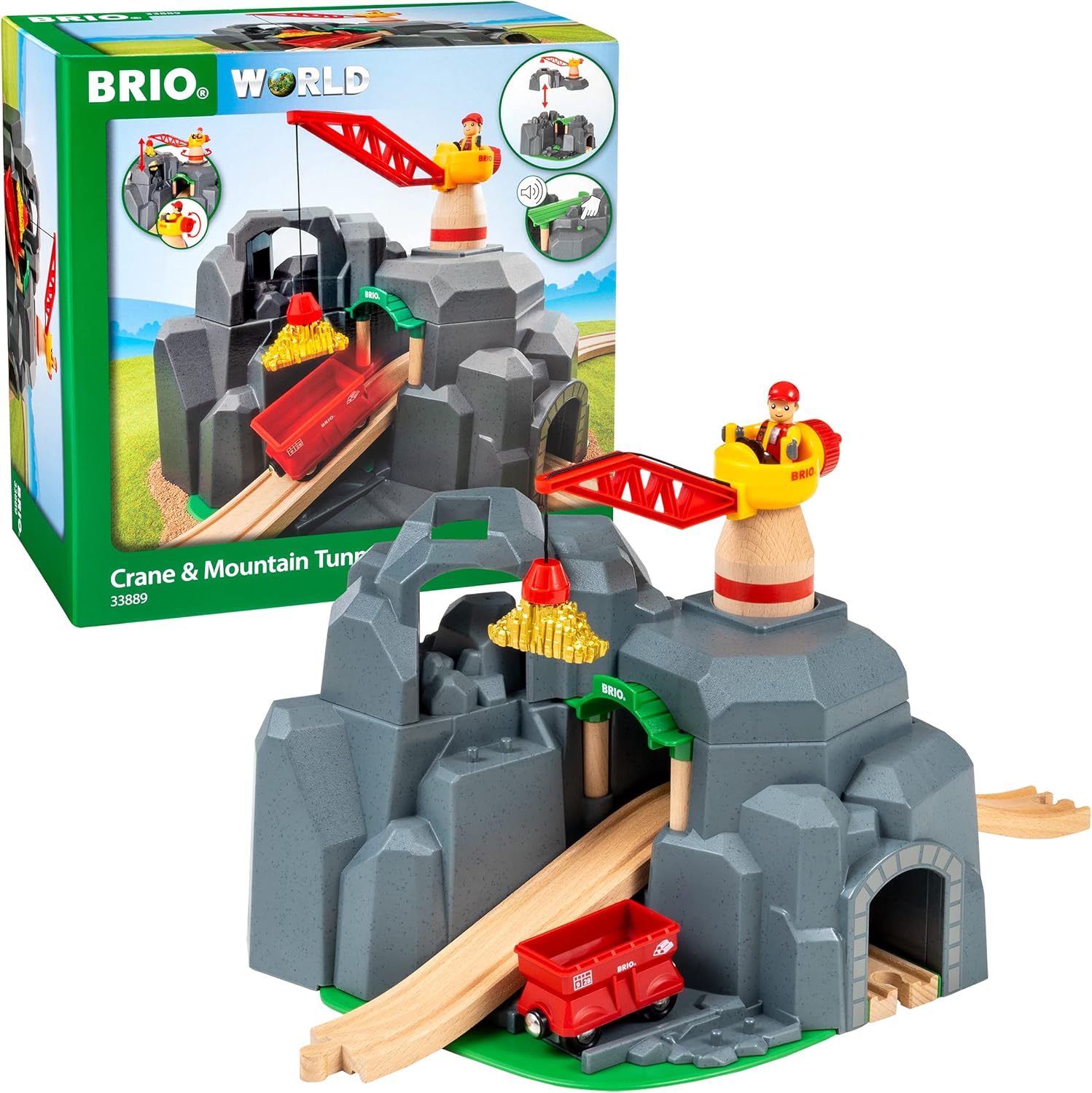 BRIO Crane and Mountain Tunnel Train Set with Sound Features for Kids 1