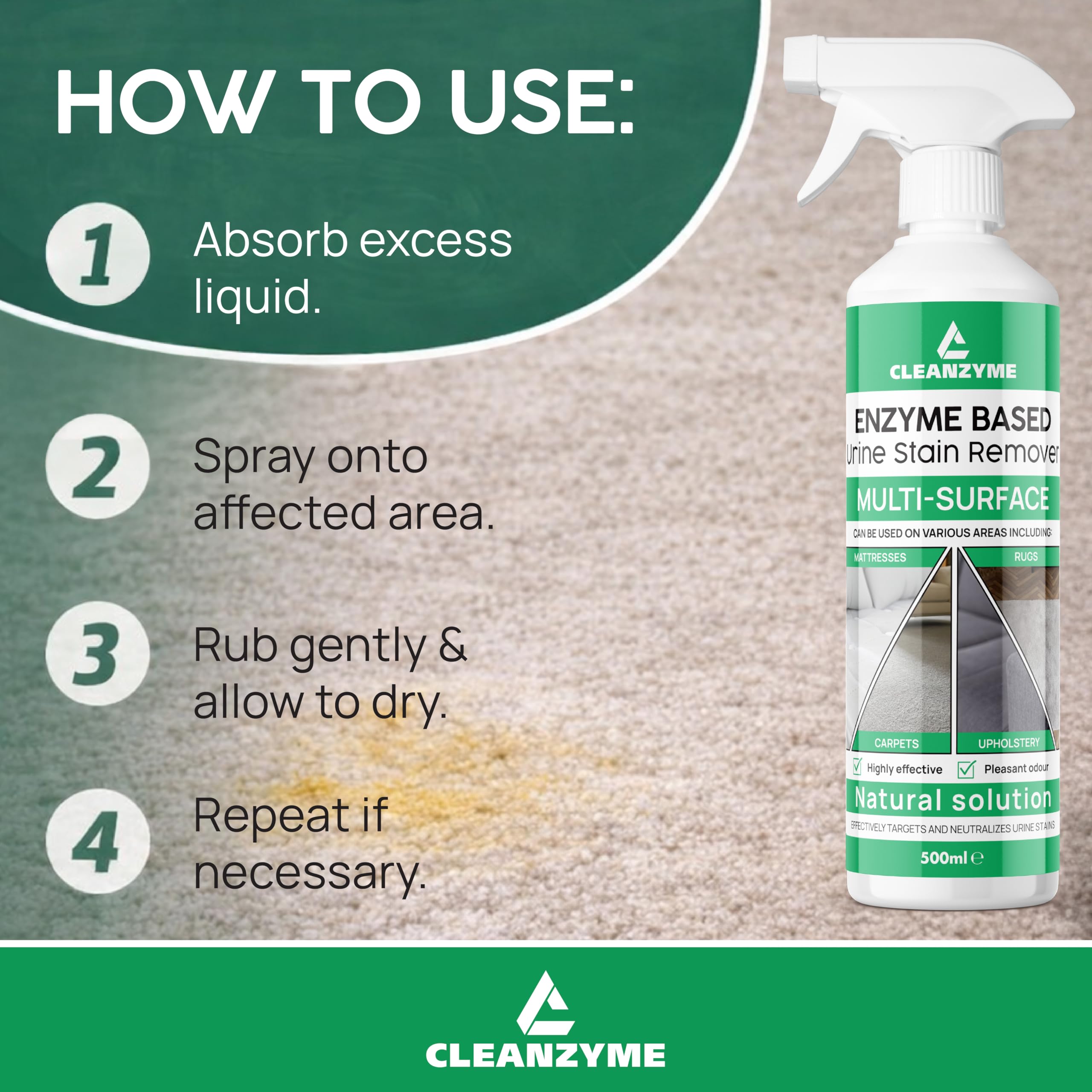 Cleanzyme Urine Stain Remover - Enzyme Cleaner for Pet & Human Urine | 500 ml 5