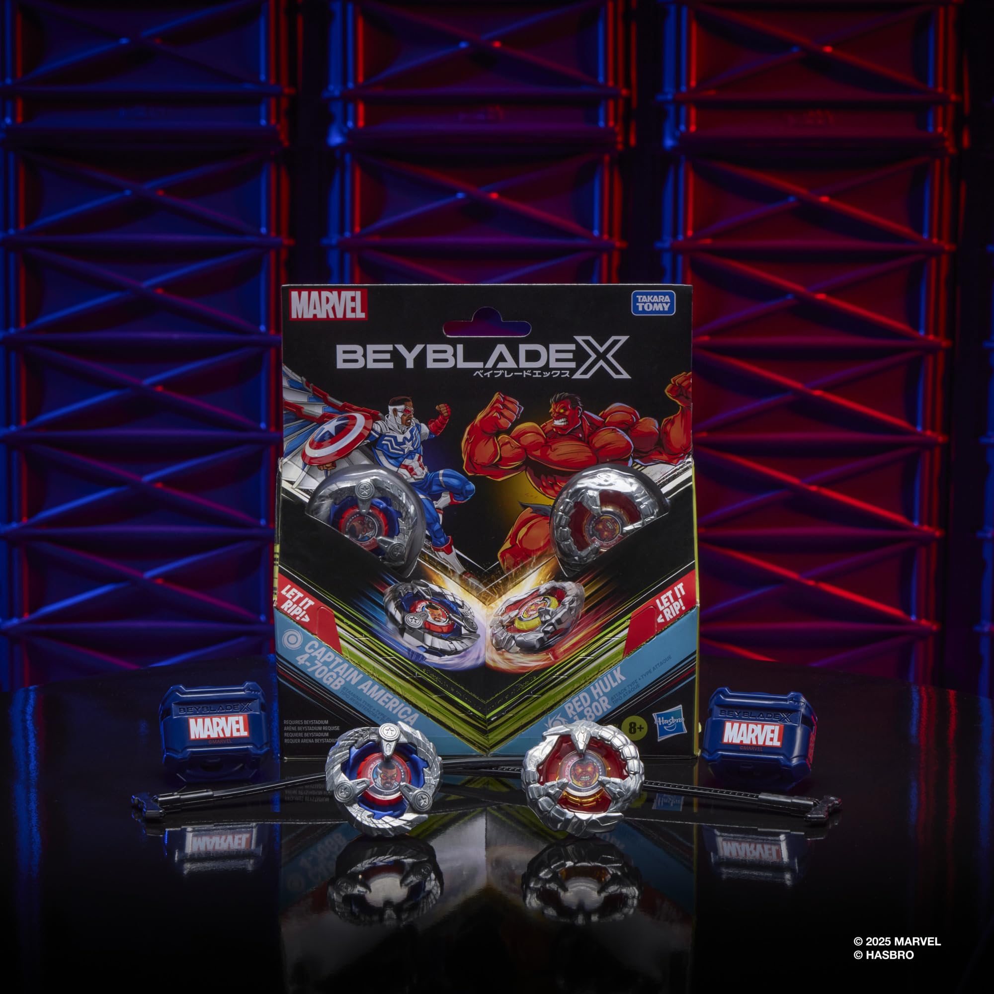 Beyblade Captain America 4-70GB vs Red Hulk 1-80R Marvel Collab Battling Tops Set 4
