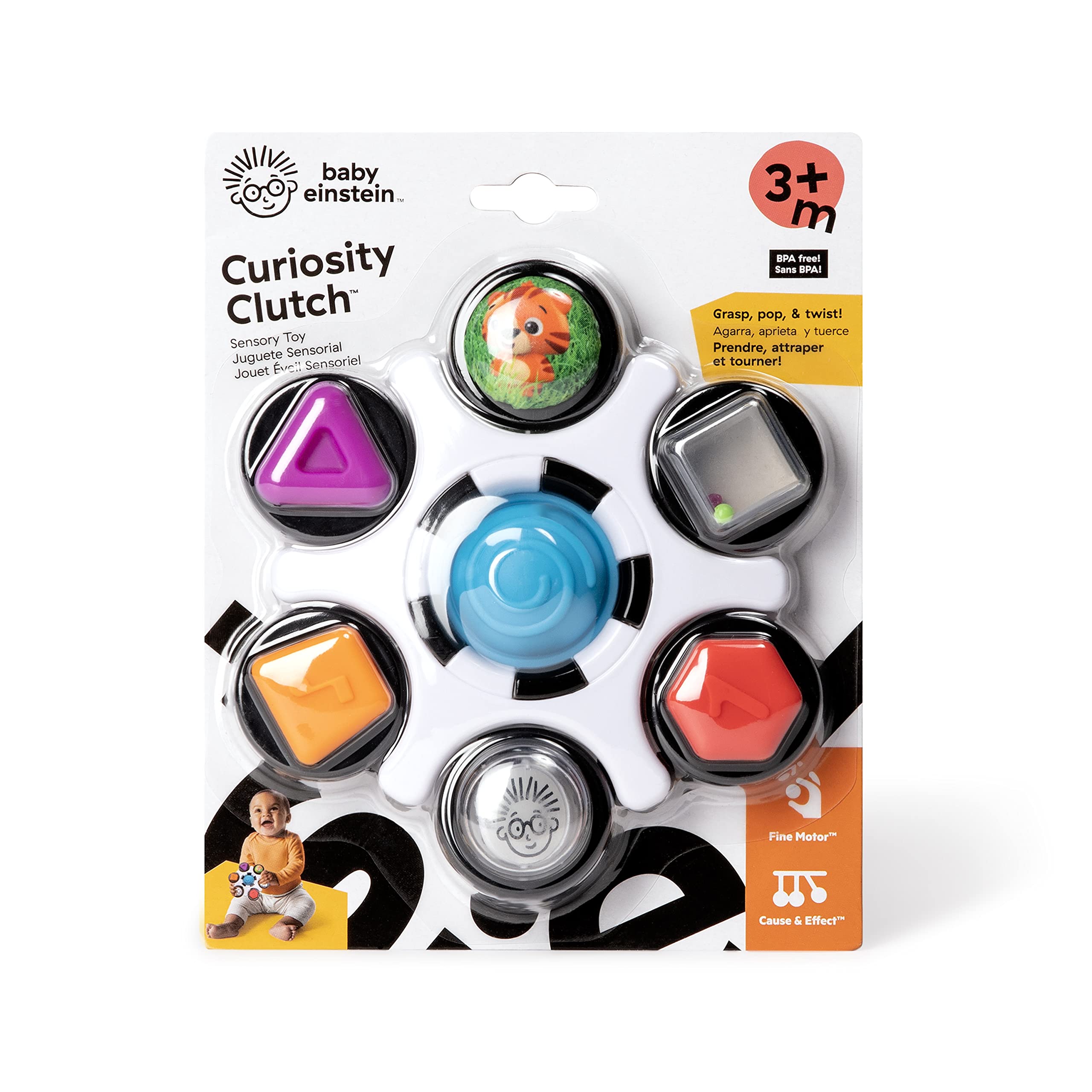 Baby Einstein Curiosity Clutch Fidget Sensory Toy and Pop It Rattle - 6-Activity Infant Toy for 3M+ 7