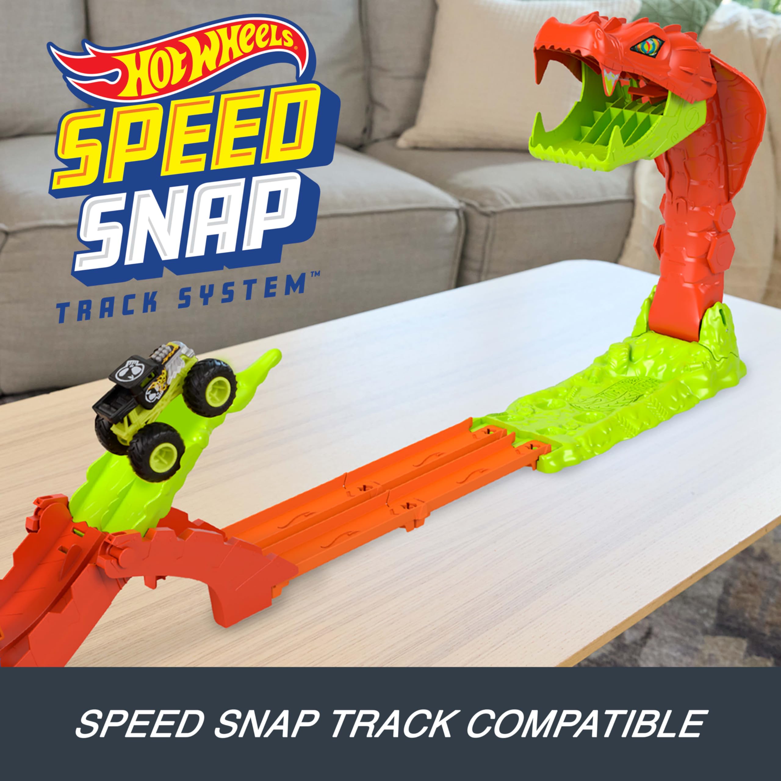 Hot Wheels Monster Trucks Snake Slam Takedown Track Set with Bone Shaker Truck | Ages 4Y+ 6