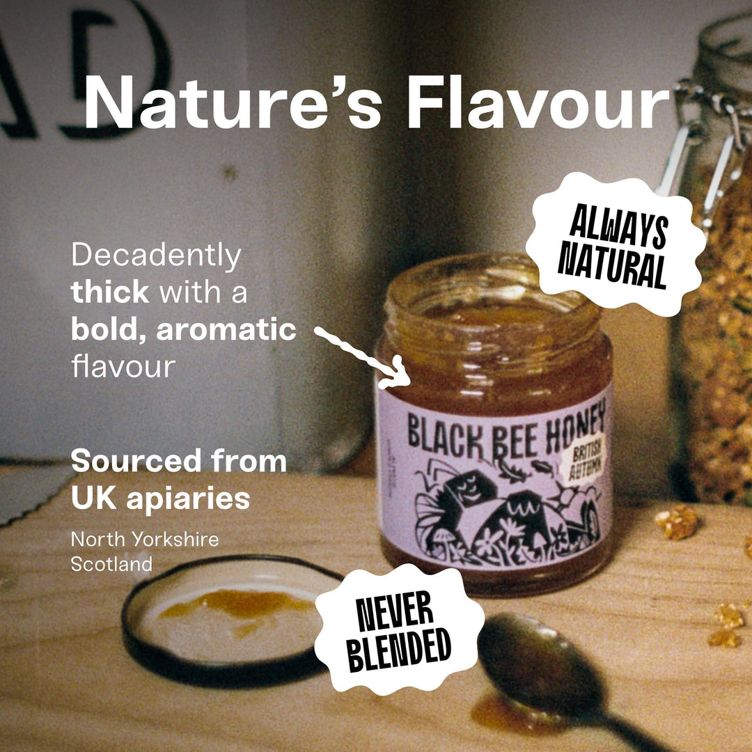 Black Bee Honey - Pure British Autumn Honey, Thick with Bold Aromatic Flavour