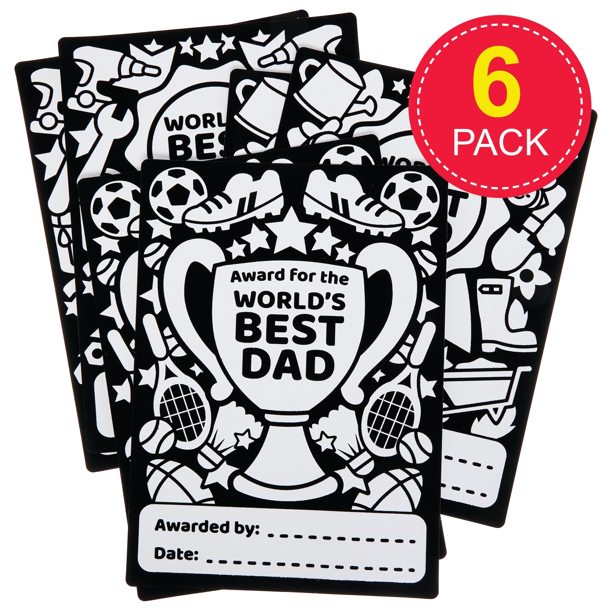 Baker Ross FN491 Father's Day Colour-in Fuzzy Art Certificates - Pack of 6 | Mess-Free Coloring