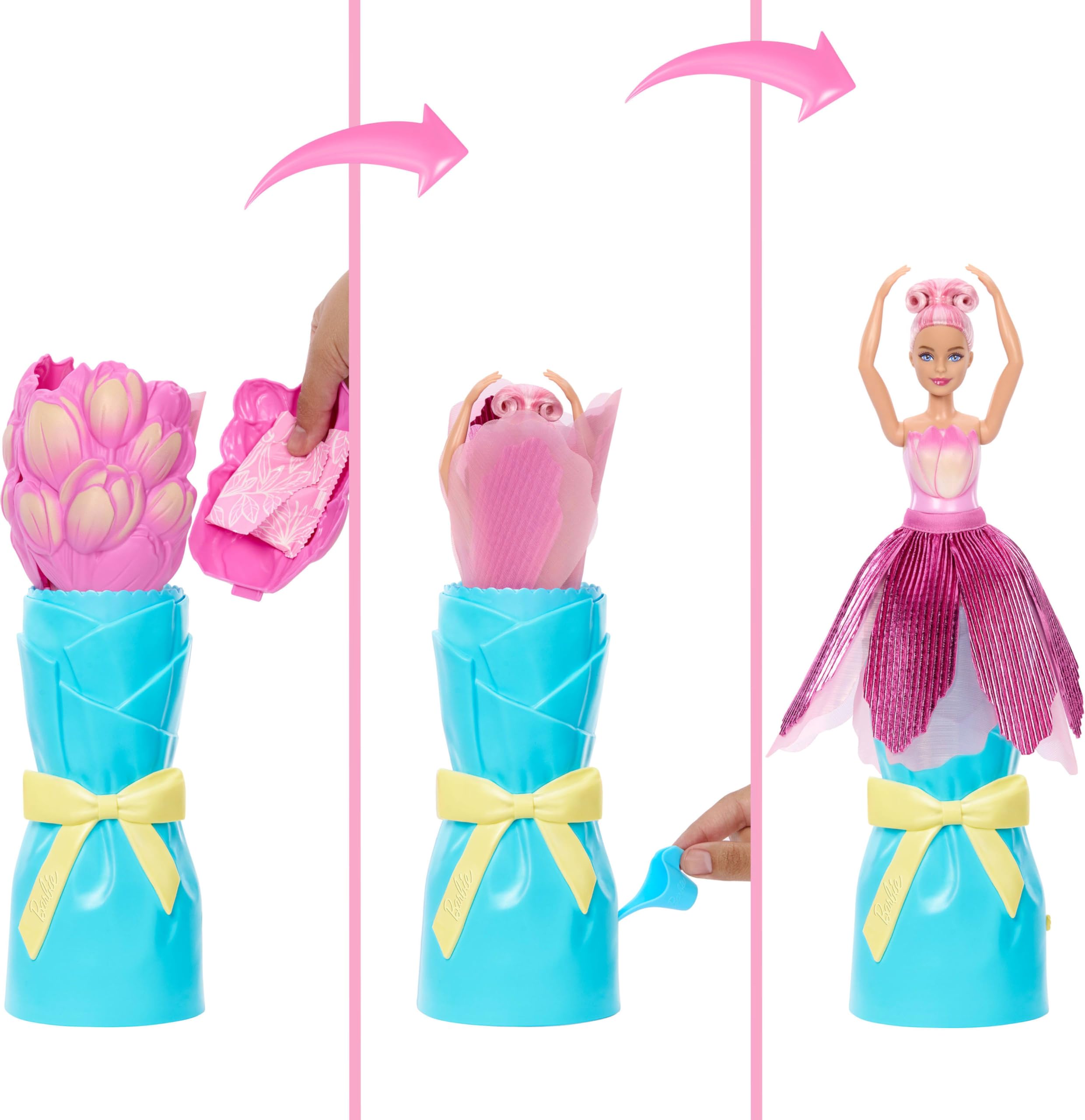 Barbie Petal Pop Scented Doll with Pink Tulip Dress & Accessories, Model JMF57 | Ages 3+ 3