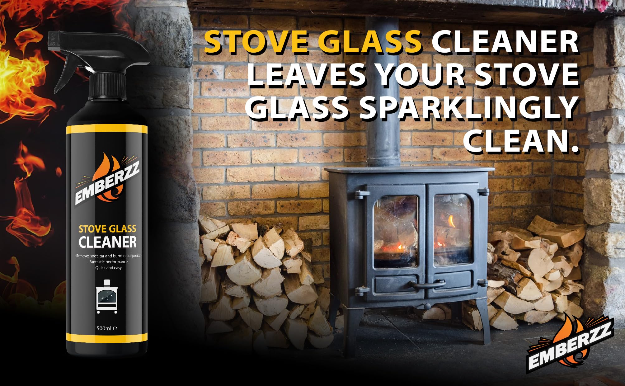 Emberzz Stove Glass Cleaner - Dissolves Soot, Grease & Tar | 500 ml Trigger Spray 7