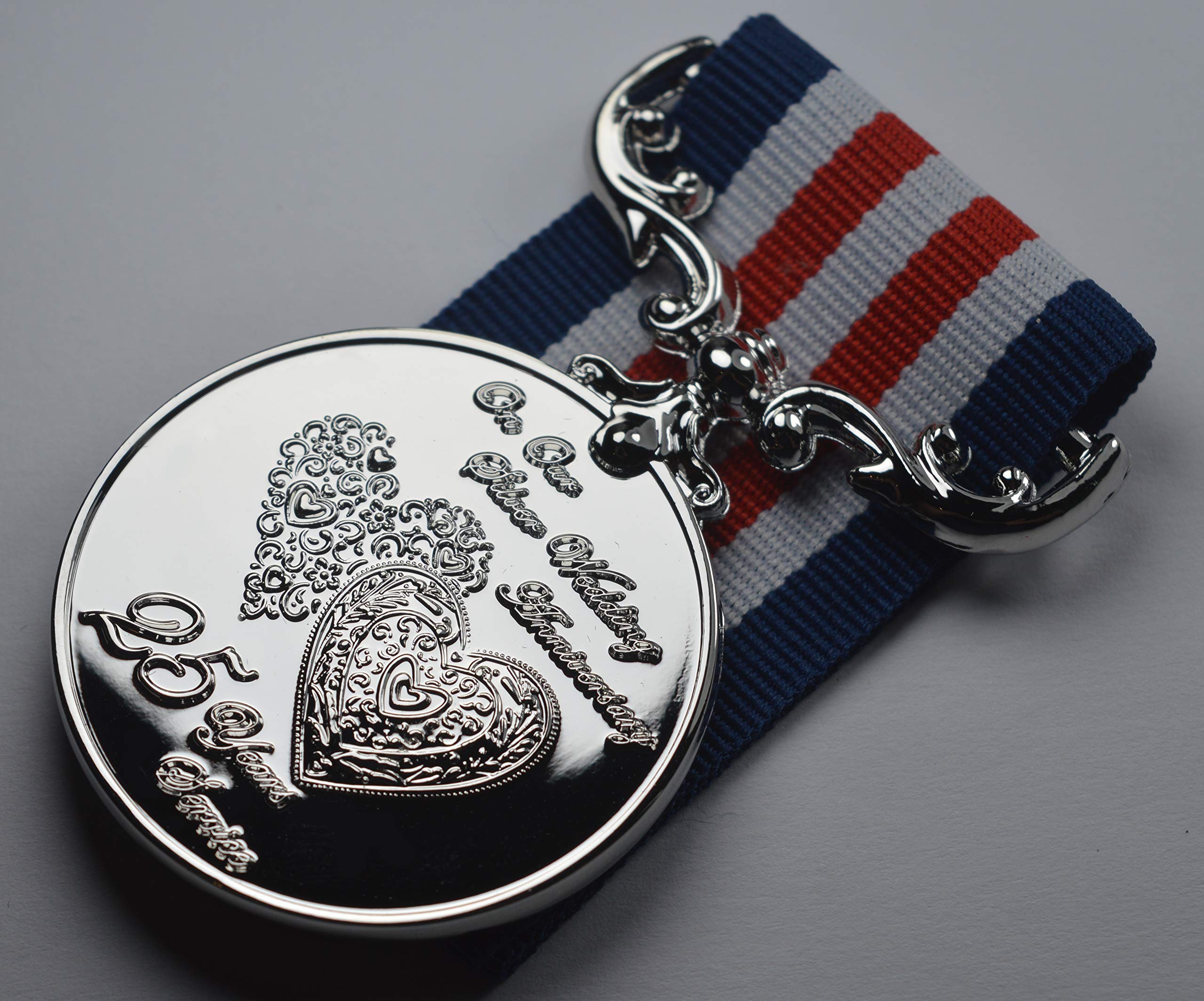 The Commemorative Coin Company 25th Silver Wedding Anniversary Medal - Silver Plated | Full Size Replica 1