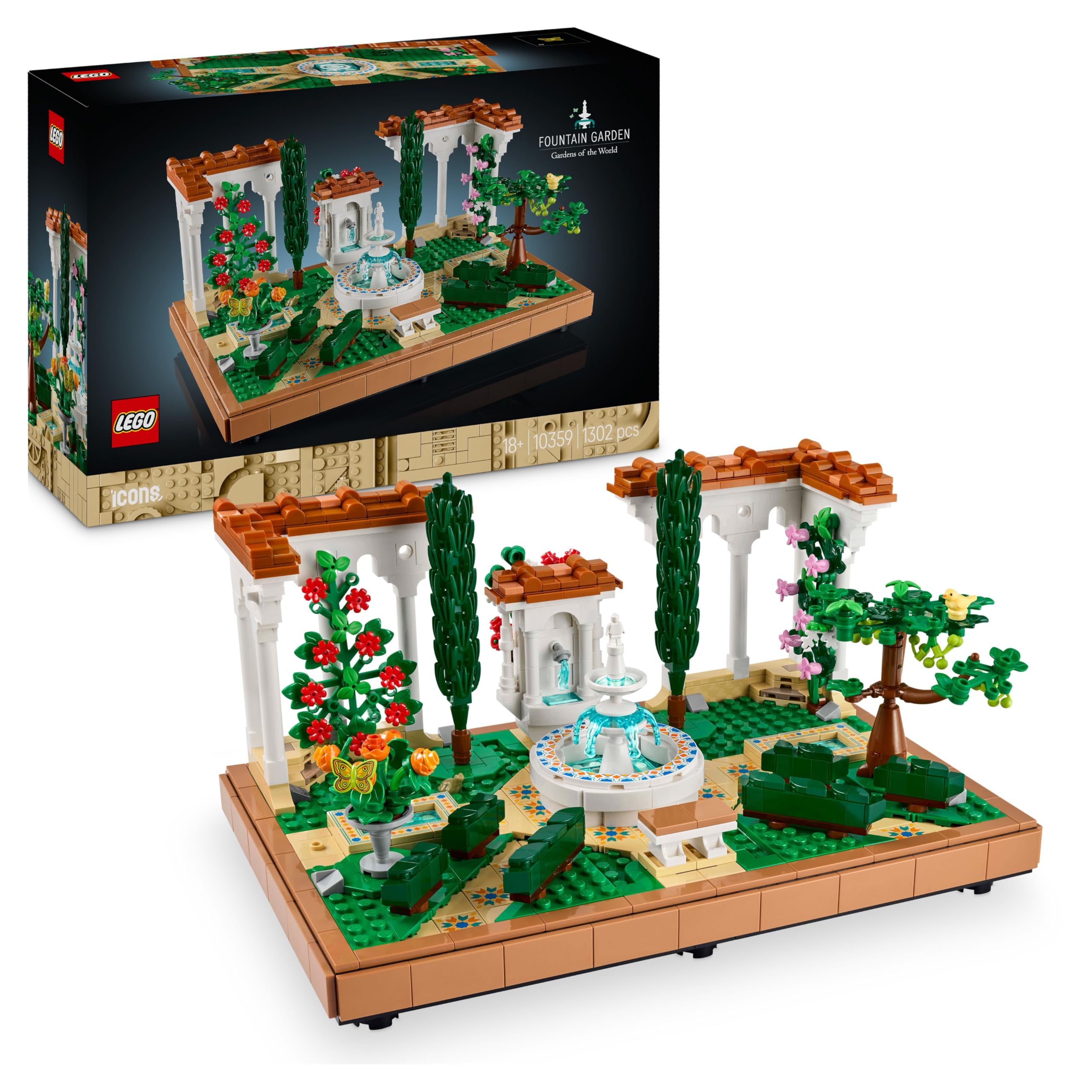 LEGO Icons Fountain Garden Building Set - 1302-Piece Decor Model for Adults