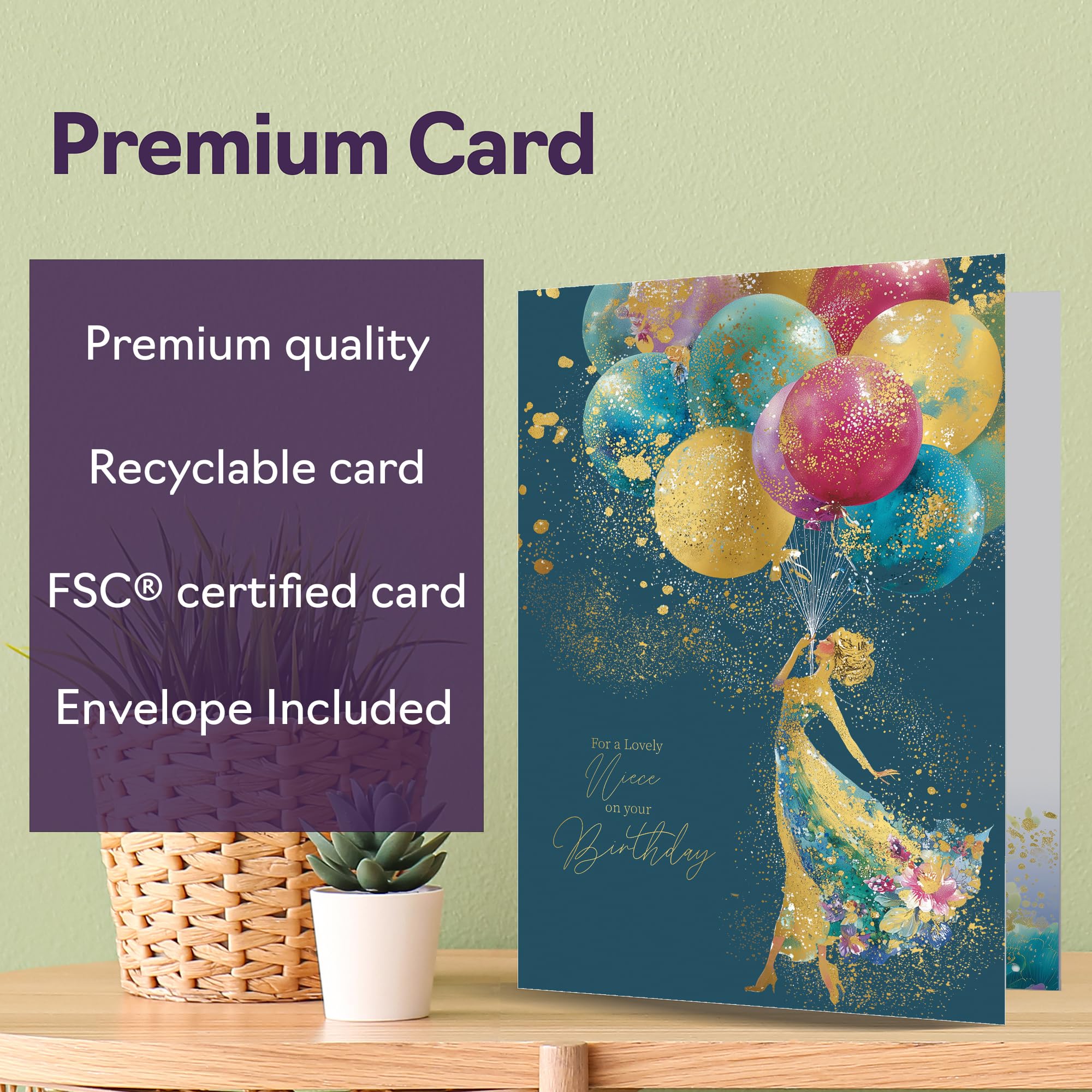 Giftzie Niece Birthday Card - Gold Silhouette Balloons | 127mm x 178mm | Uncoated Interior 6