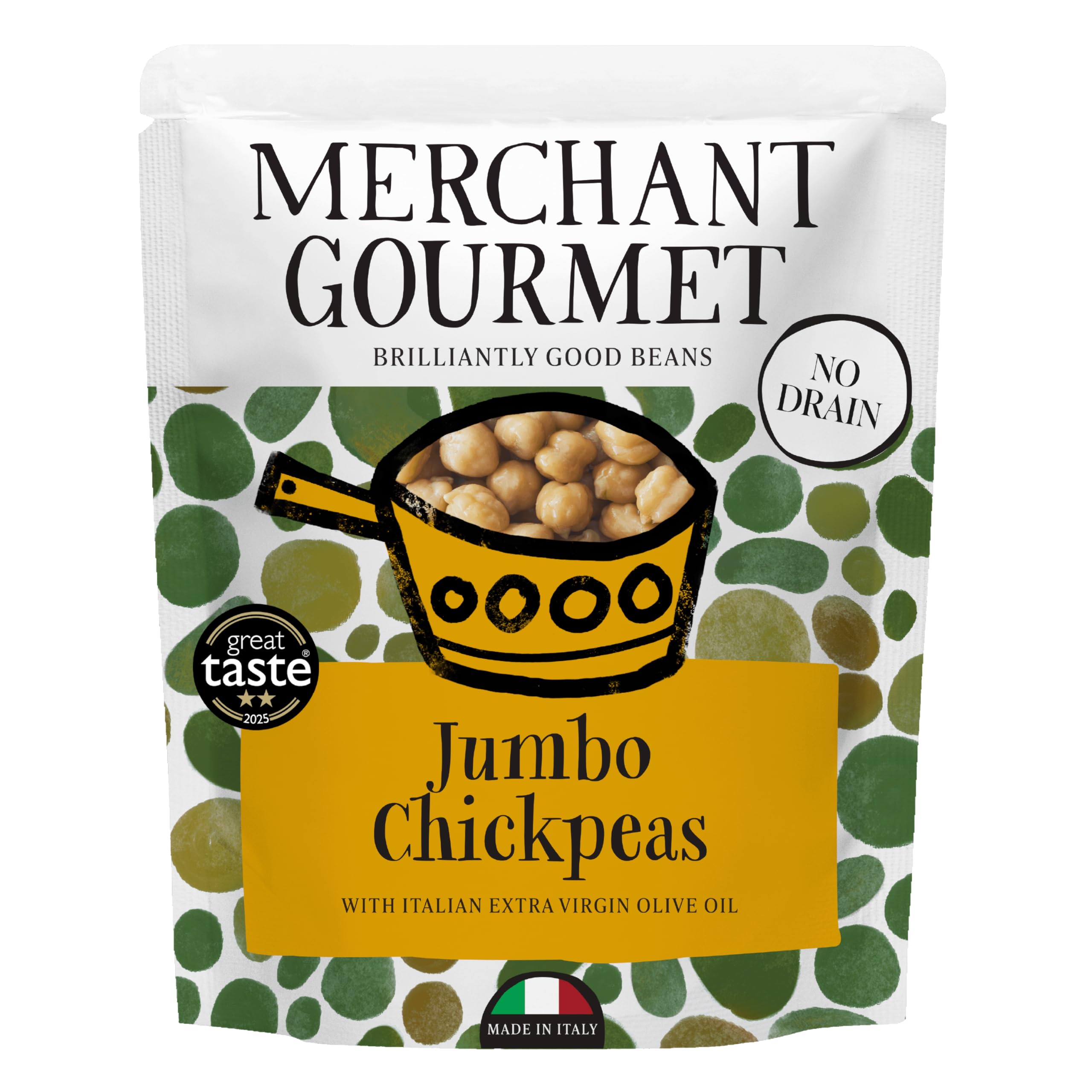 Merchant Gourmet Jumbo Chickpeas with Italian EVOO | 6 x 240g Pouches | Additive & Preservative Free