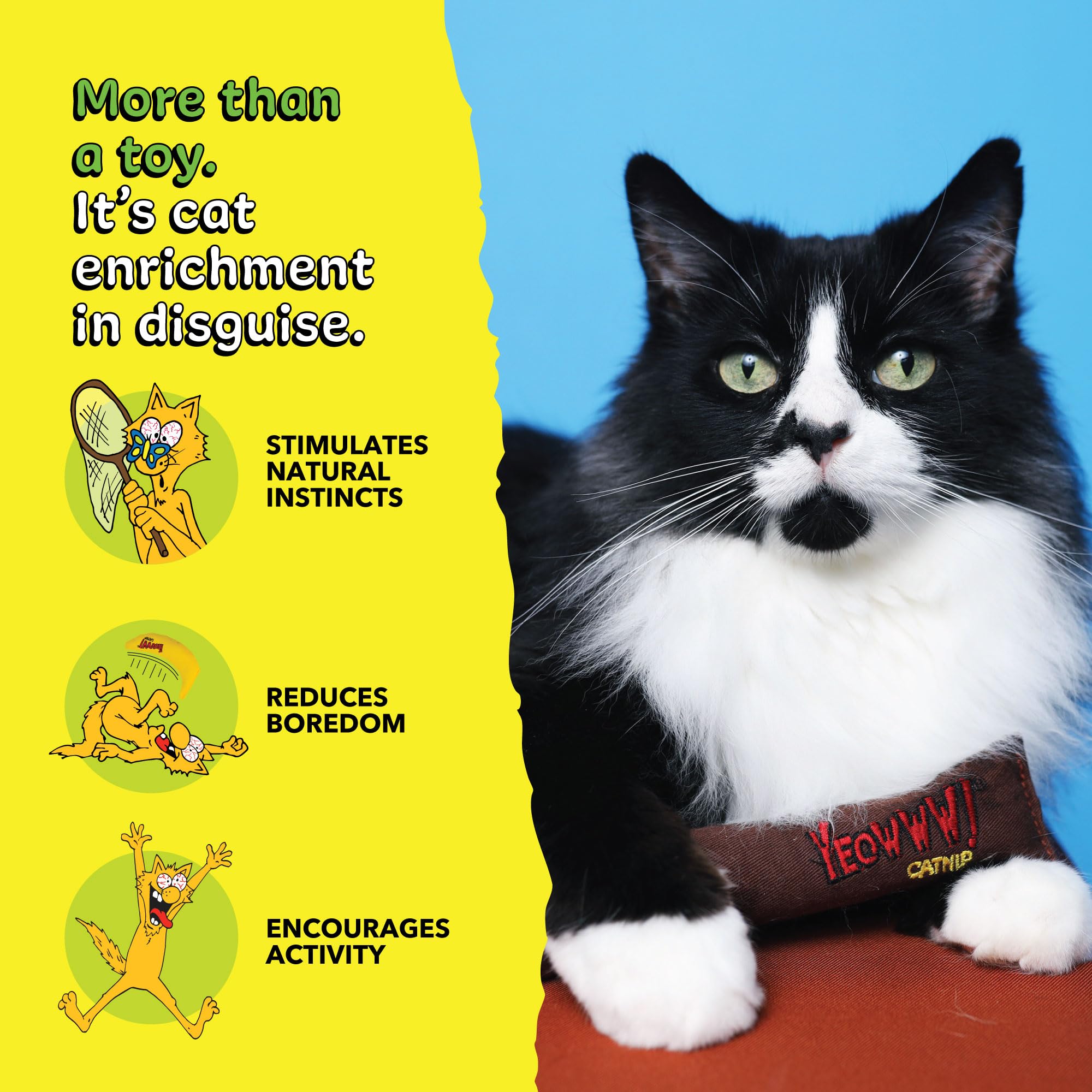YEOWWW Cigar Singles Cat Toy - 100% Organic Catnip Filling | Heavy Duty Cotton 6