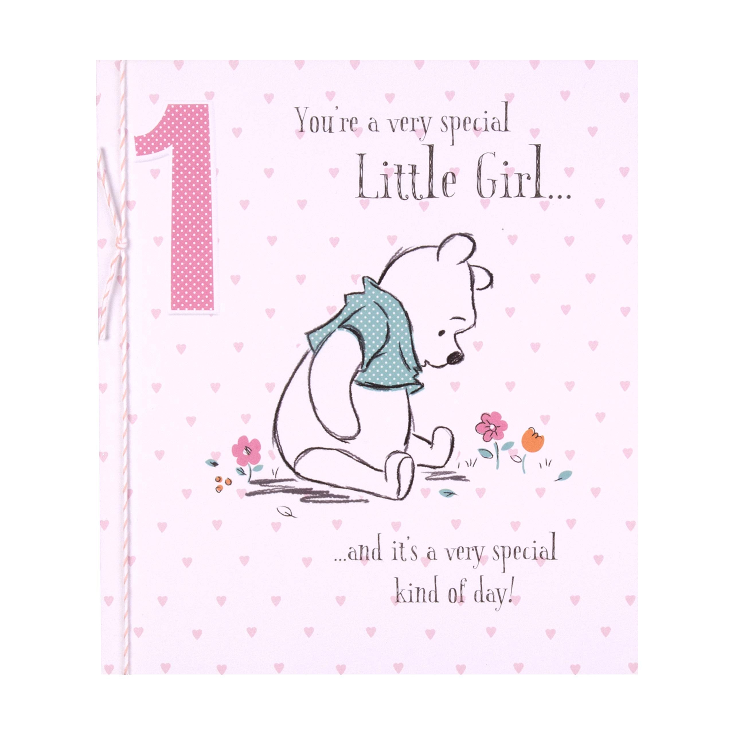 Hallmark Winnie-The-Pooh 1st Birthday Card for Little Girl | 18cm x 16cm | Kraft Envelope Included
