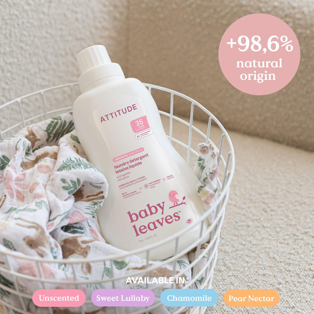 ATTITUDE Baby Laundry Detergent Liquid - Sweet Lullaby Scent, EWG Verified, Naturally Derived, Vegan, HE Compatible, 1.04 L (35 Loads)