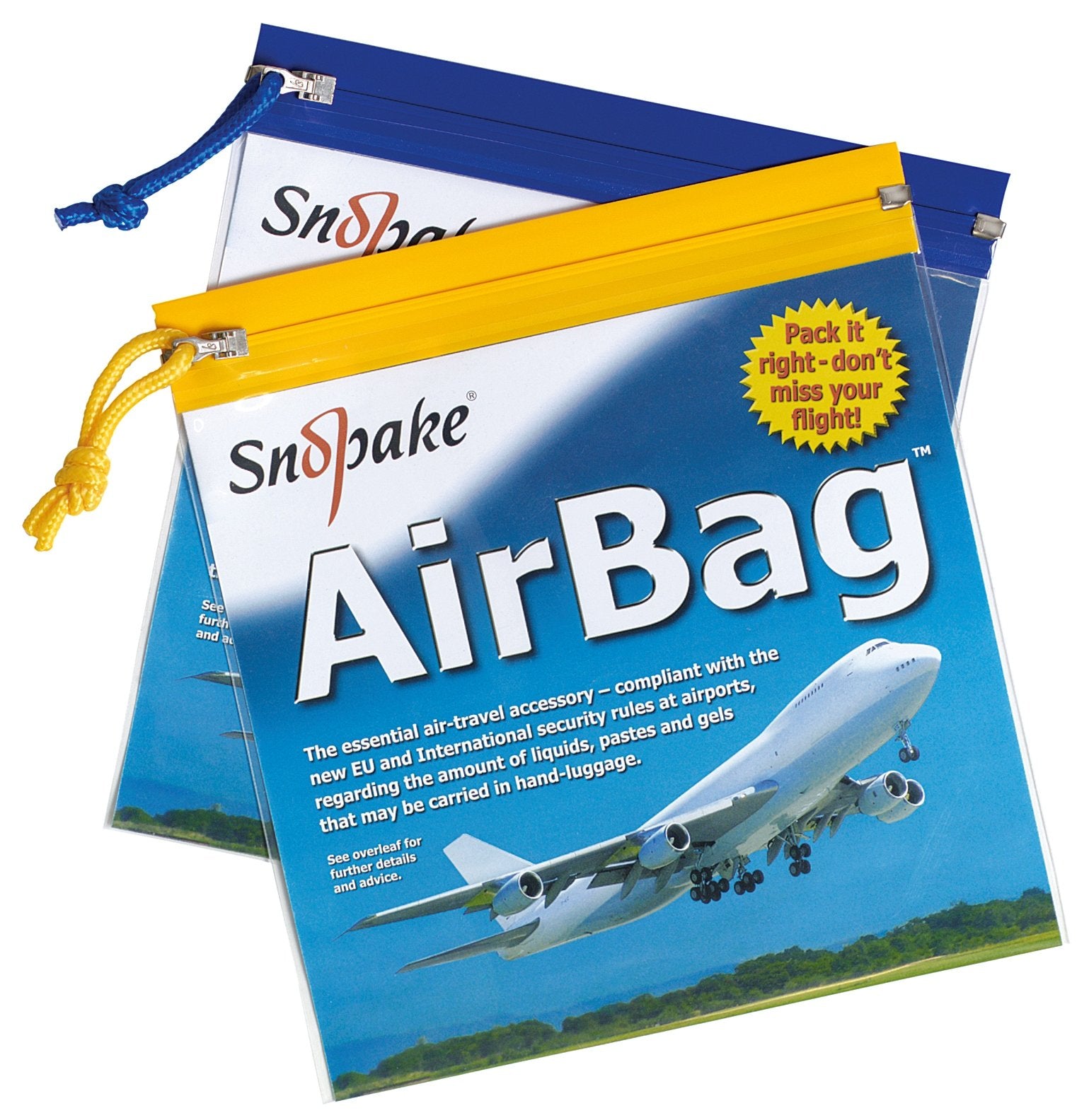 Snopake Flight AirBag Zippa-Bag - Clear/Assorted Blue & Yellow Zip Strips | 200 x 200 mm | Pack of 5 1