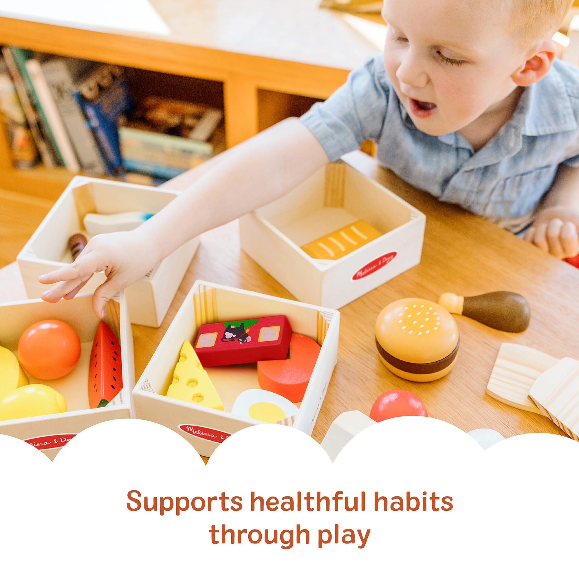 Melissa & Doug Wooden Food Groups Set - Role Play Kitchen Toy | Ages 3+ | Includes 4 Crates 2