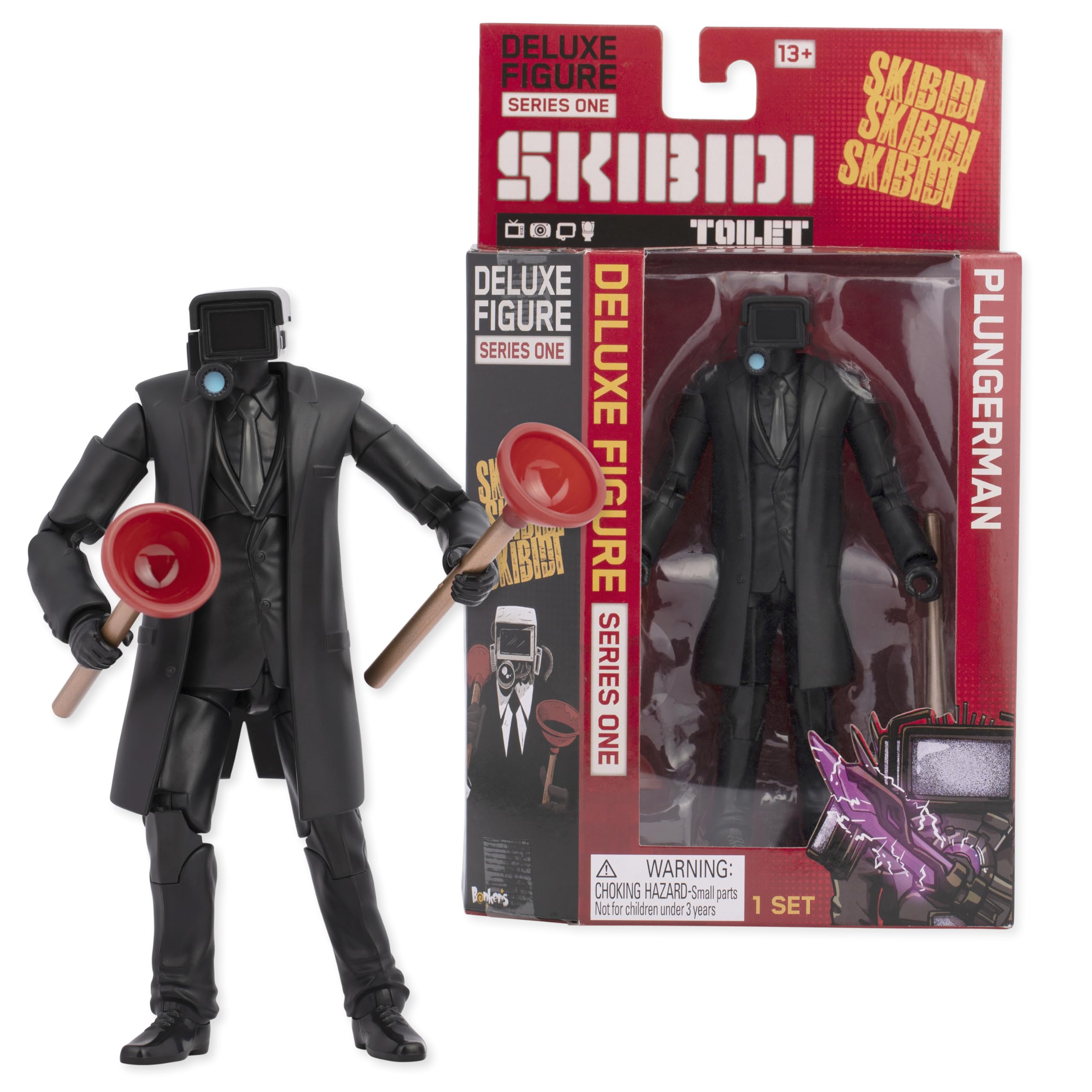 Skibidi Toilet Deluxe Figure - Plungerman 6" Collectible Action Figure, 22 Articulated Joints, Age 8+