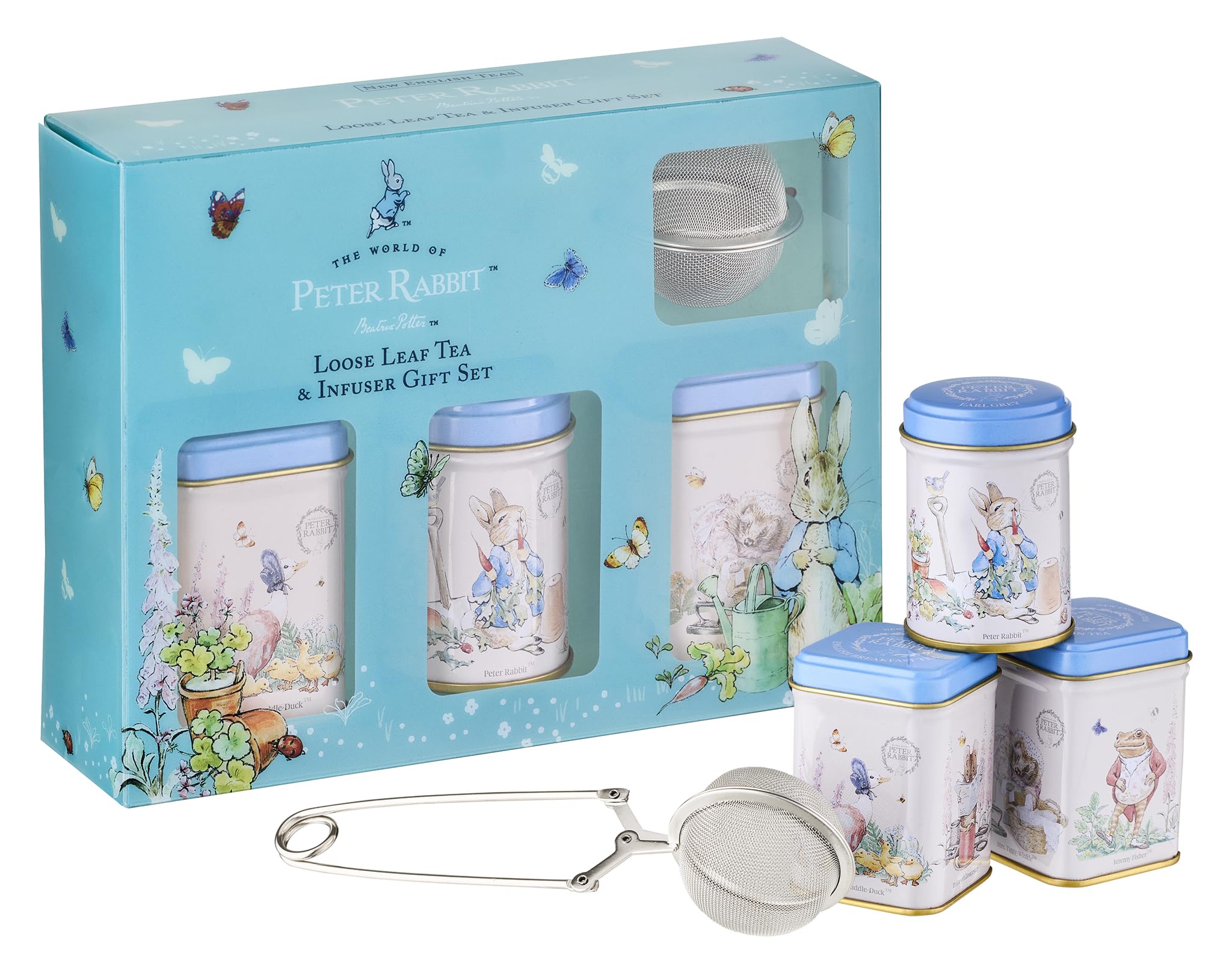 New English Teas Peter Rabbit Loose Leaf Tea & Infuser Gift Set | 3 Tins | Medium Caffeine