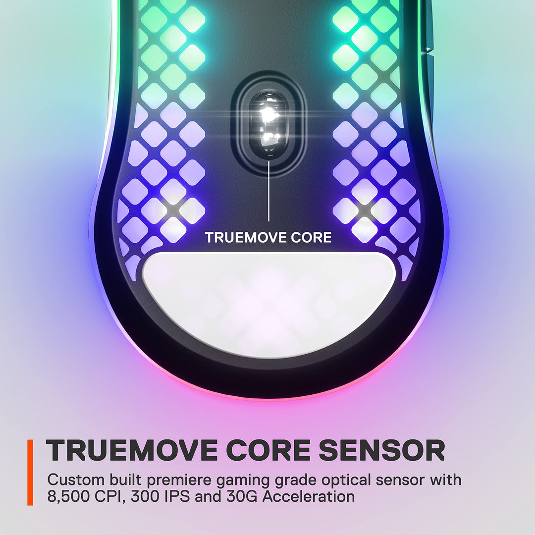 SteelSeries Aerox 3 - 59g Ultra-Lightweight Holey RGB Gaming Mouse with IP54 AquaBarrier