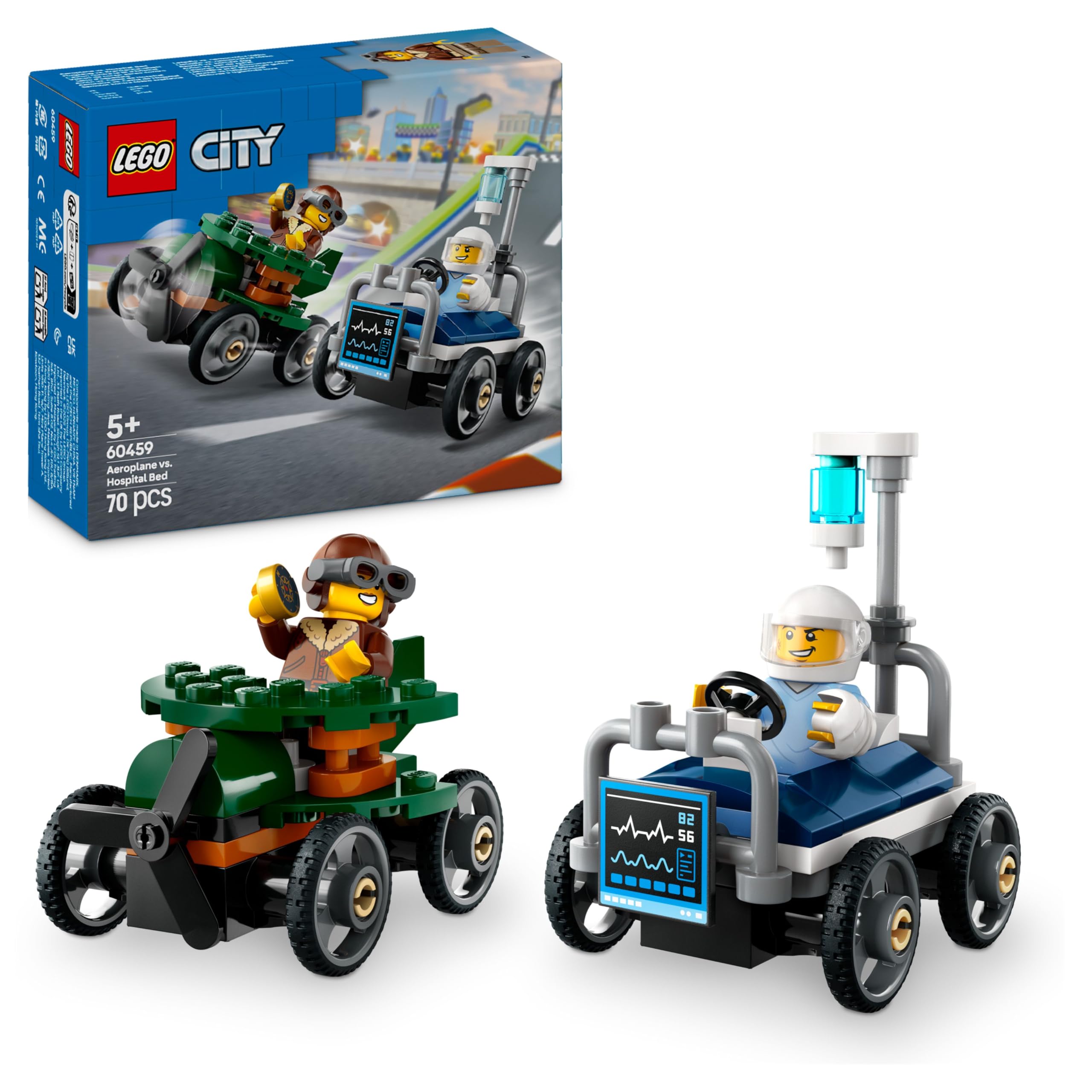LEGO City Aeroplane vs. Hospital Bed Race Car Pack - Building Set for 5+ 1