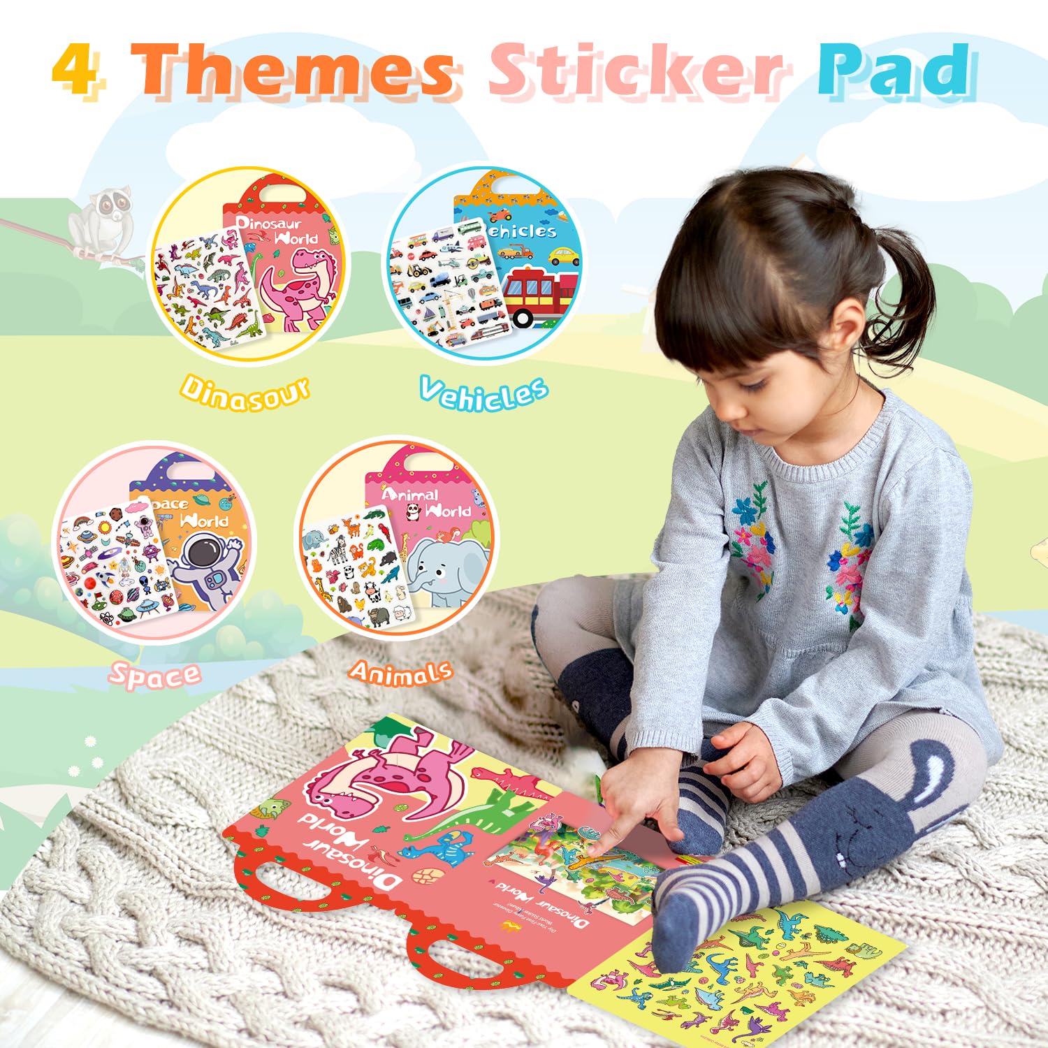 GUYUCOM 4 Pack Reusable Sticker Books for Toddlers Ages 3+ | Animal, Vehicle, Dinosaur, Space Themes | Jelly Texture 2