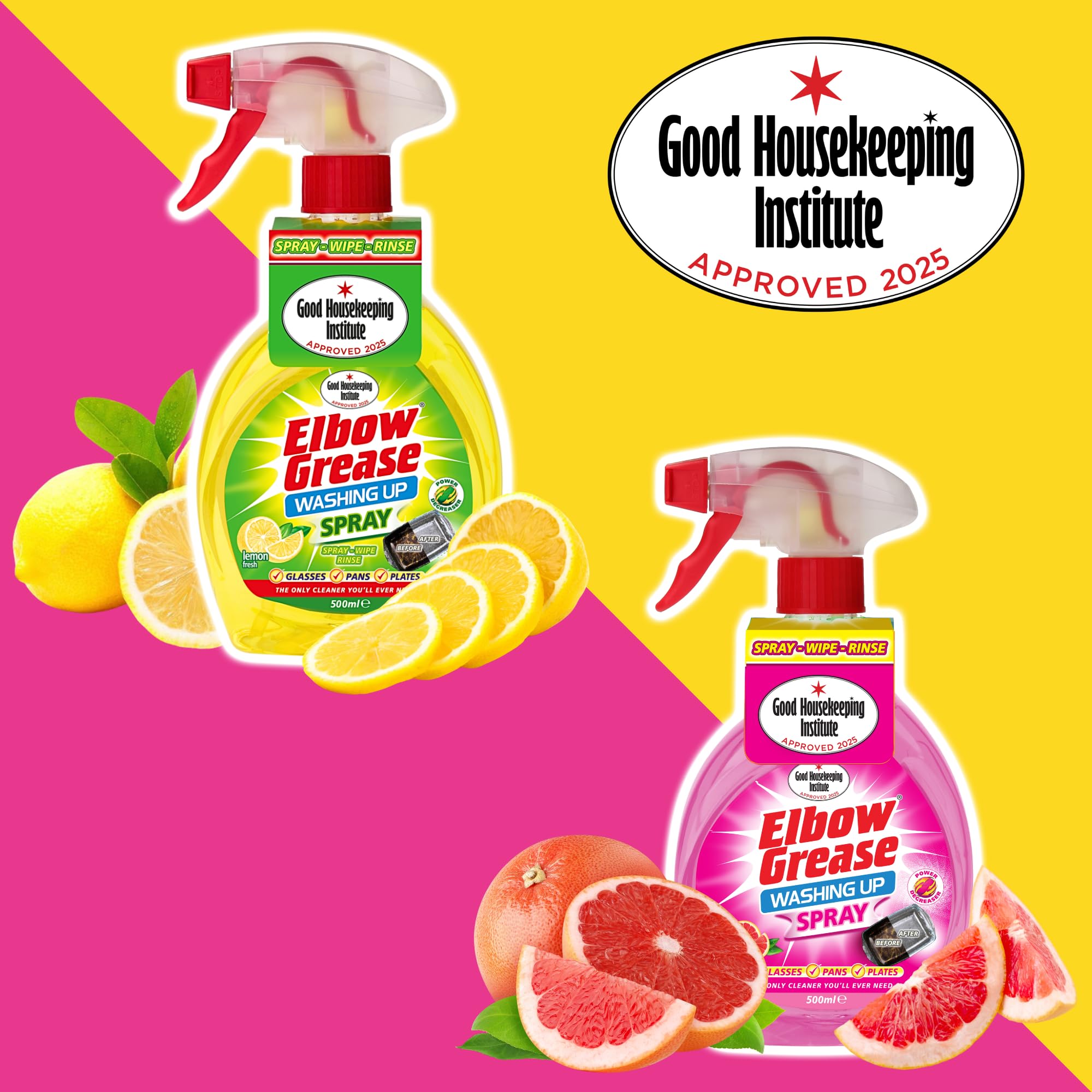 Elbow Grease Washing Up Spray - Fast-Acting Degreaser | 500ml Pink Grapefruit 7