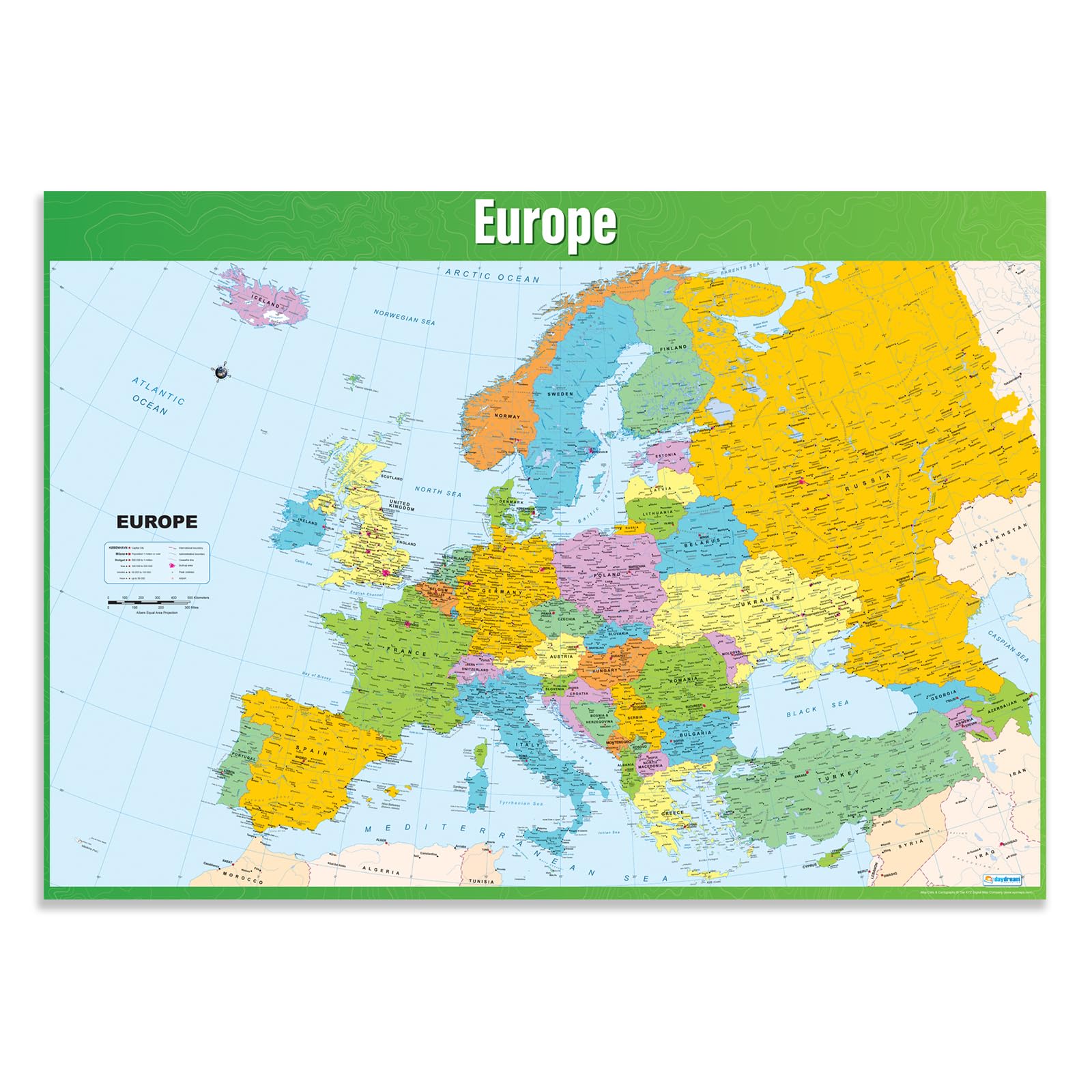 Daydream Education Europe Map Poster - Laminated A1 Size for Classroom Geography Learning