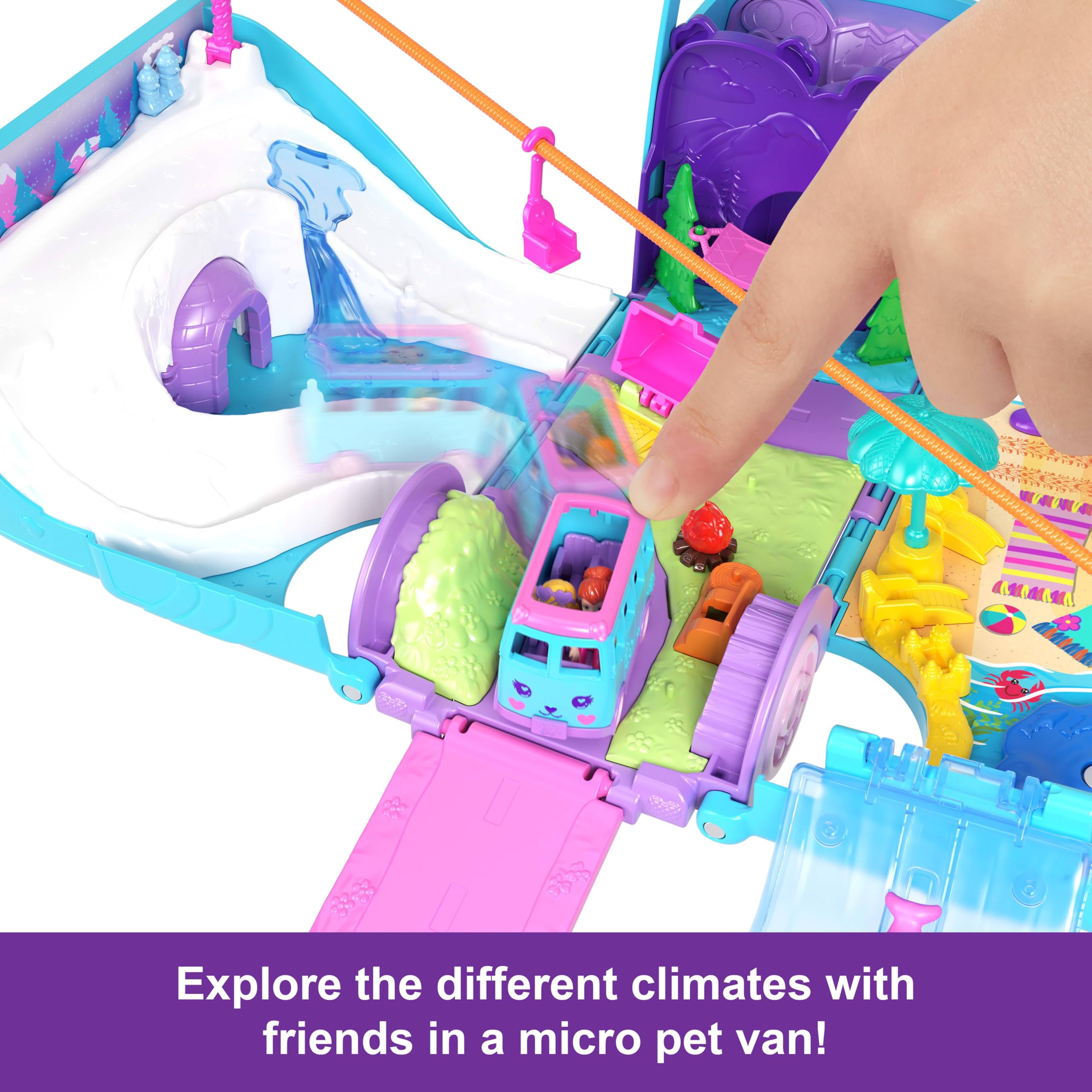 Polly Pocket Pet Mobile Adventure Playset - Transforming Camper Van with Micro Dolls & Pets, Ages 4+ 4