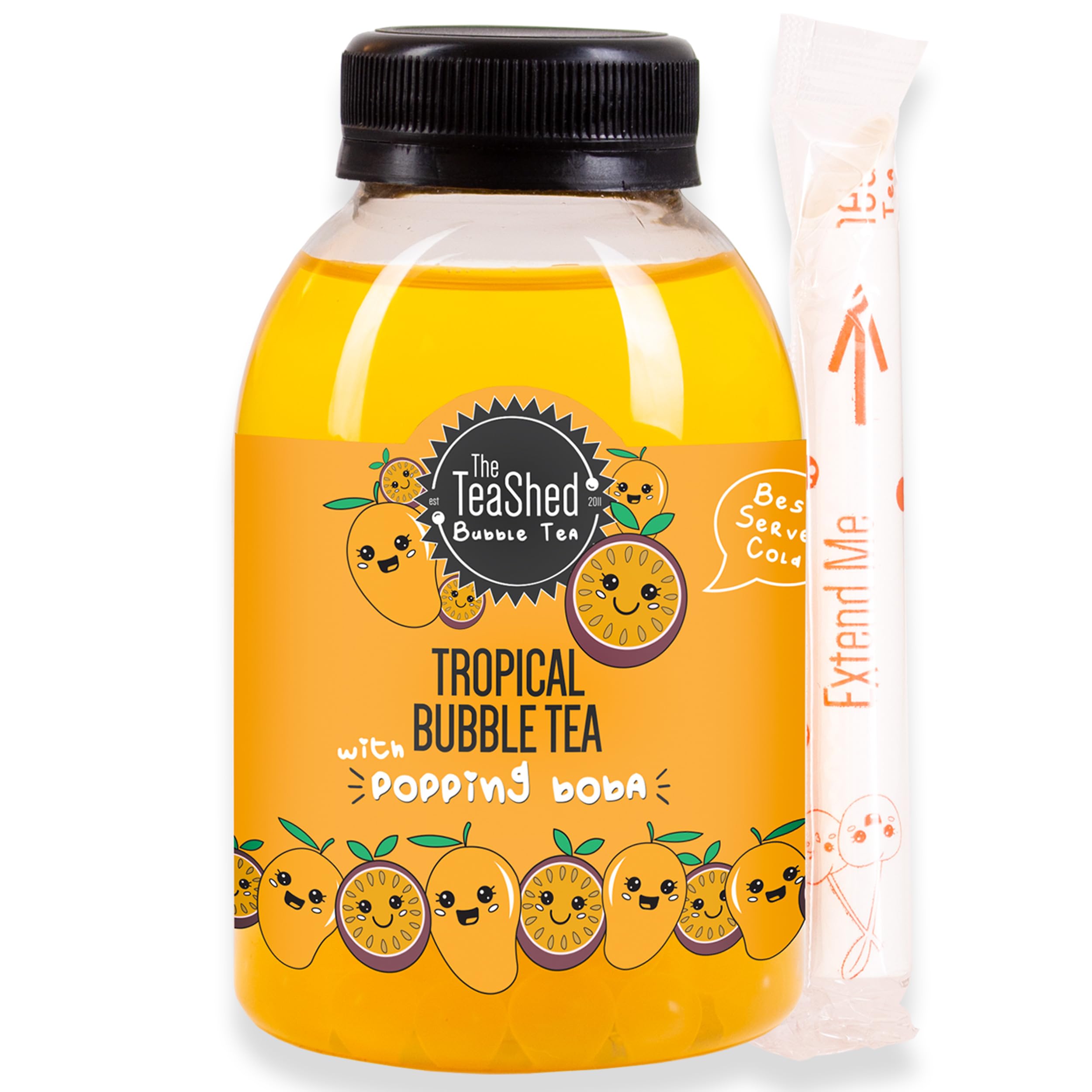 The TeaShed Ready to Drink Tropical Bubble Tea - Mango Iced Tea with Passion Fruit Boba | 250ml 1
