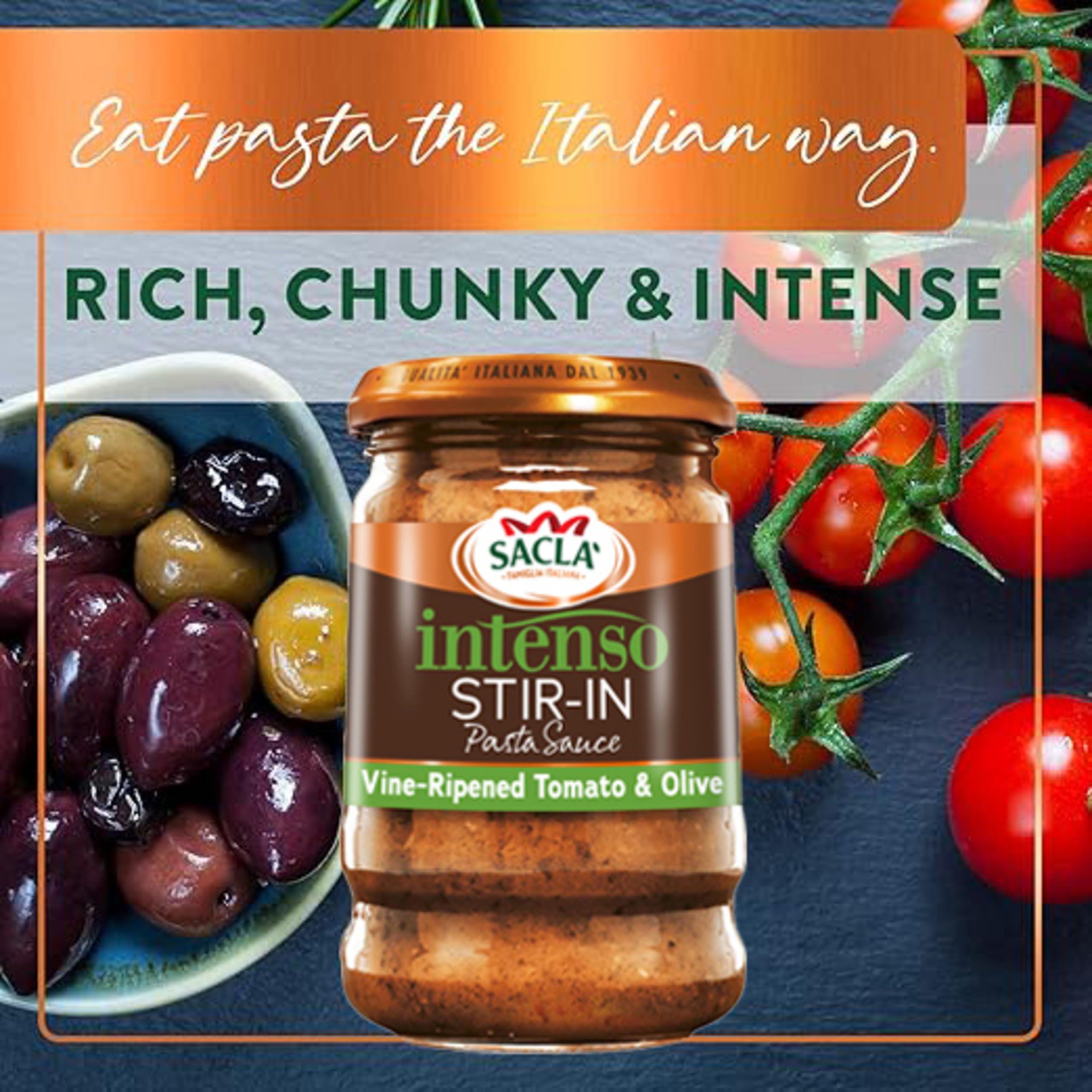 Sacla Intenso Sweet Tomato and Olive Pasta Sauce - 190g Pack of 6 2