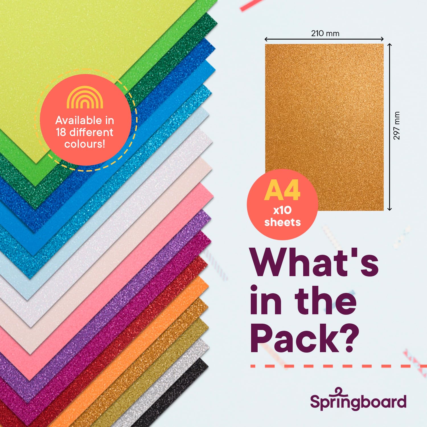 Springboard Supplies A4 Assorted Glitter Card Sheets - 10-Pack 290gsm Non Shed 5