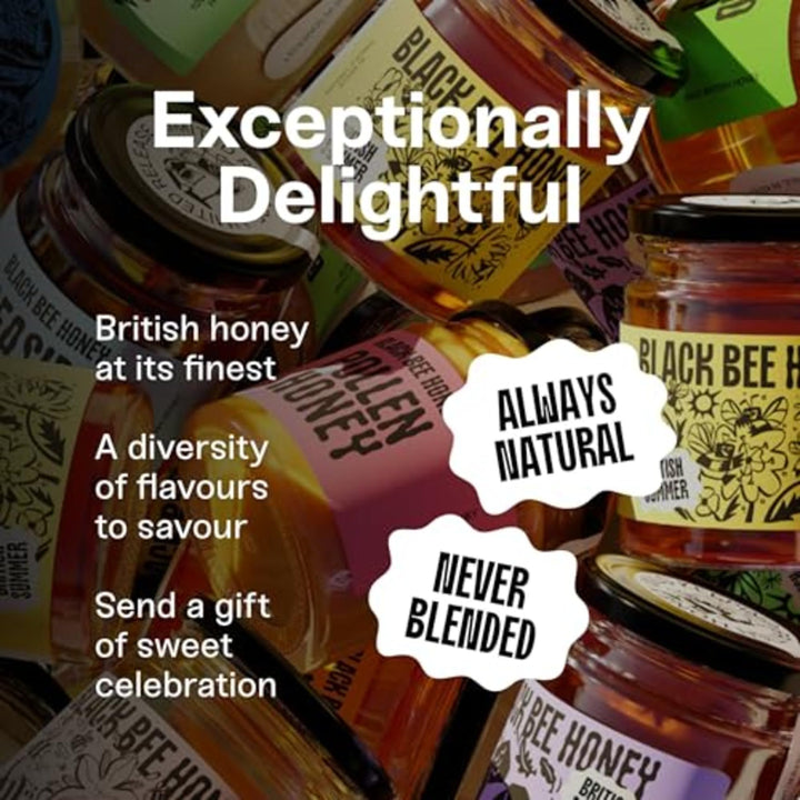 Black Bee Honey Gift Set - 4x 42g British Honey Pack, Creamy Light Spring